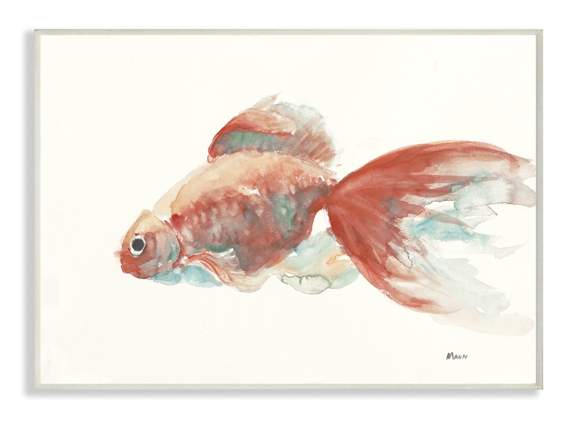Stupell Industries Goldfish Red Green Animal Painting Unframed Art Print Wall Art, 13x19, by Third and Wall