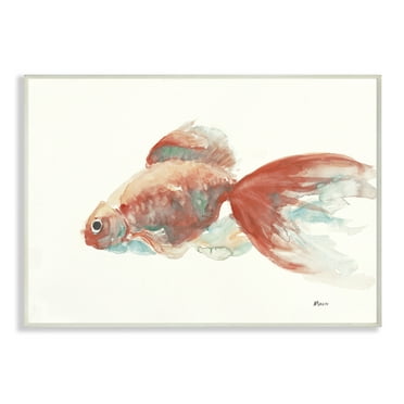 Stupell Industries Goldfish Red Green Animal Painting Unframed Art Print Wall Art, 13x19, by Third and Wall