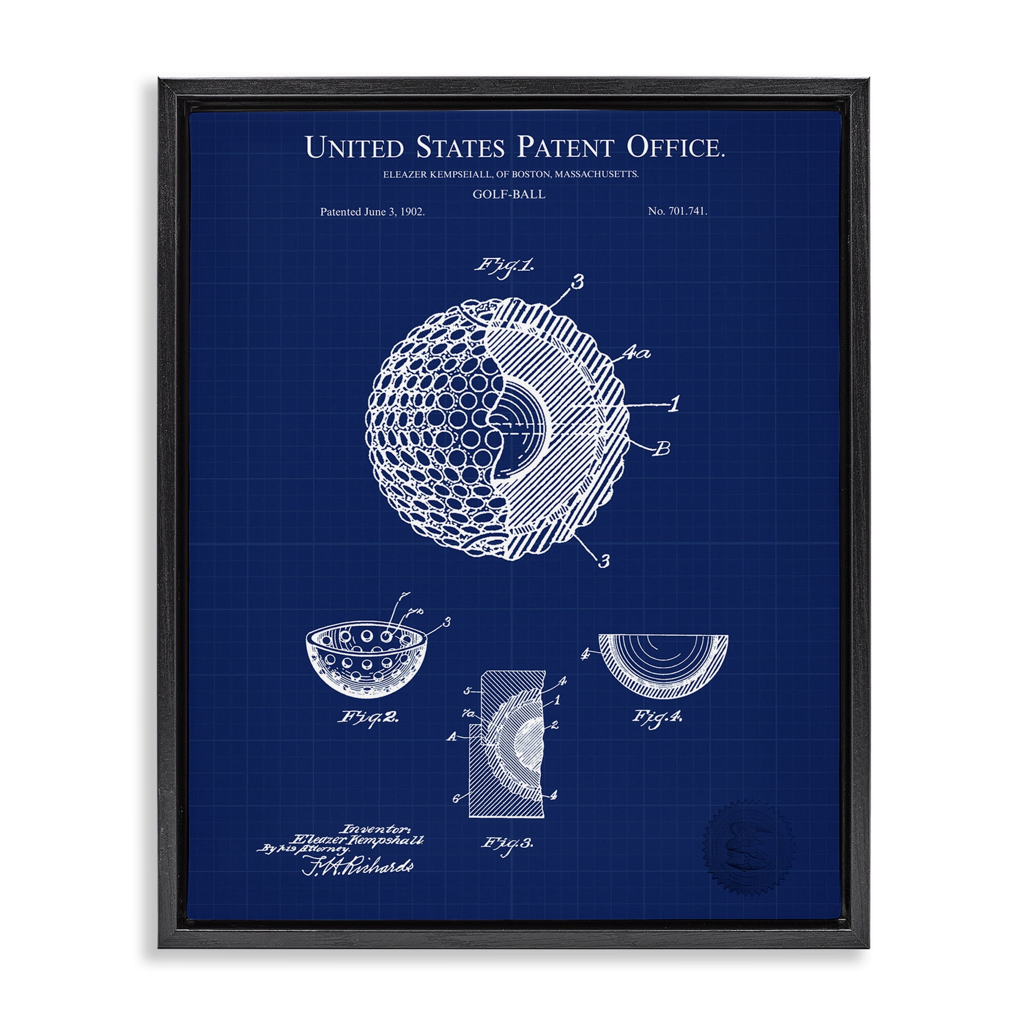 Stupell Industries Golf Ball Blueprint Sports Painting Black Floater Framed Art Print Wall Art, 25 x 31