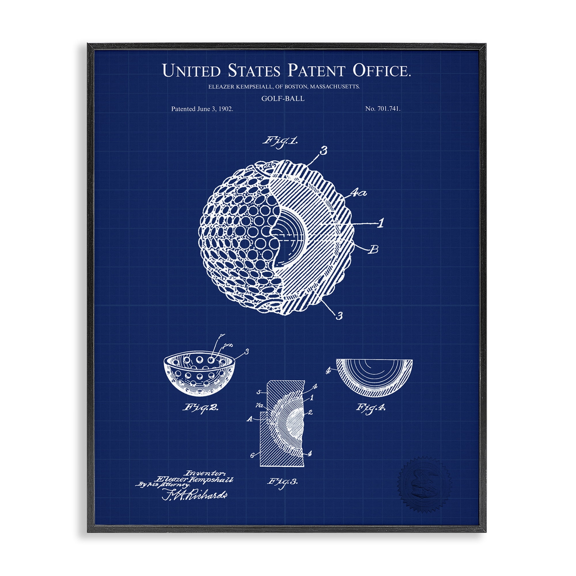 Stupell Industries Golf Ball Blueprint Sports Painting Black Framed Art Print Wall Art, 11 x 14