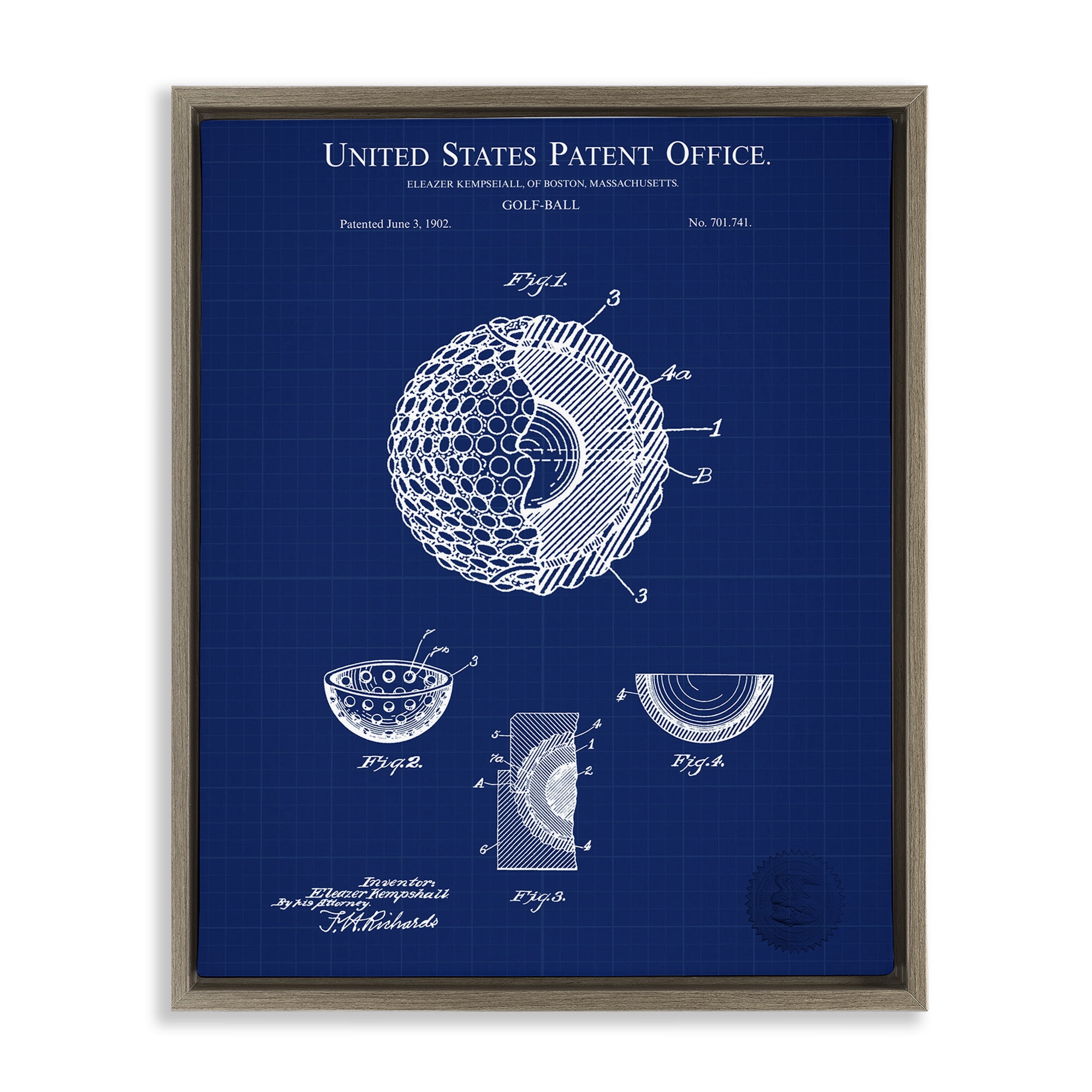Stupell Industries Golf Ball Blueprint Sports Painting Brown Floater Framed Art Print Wall Art, 17 x 21