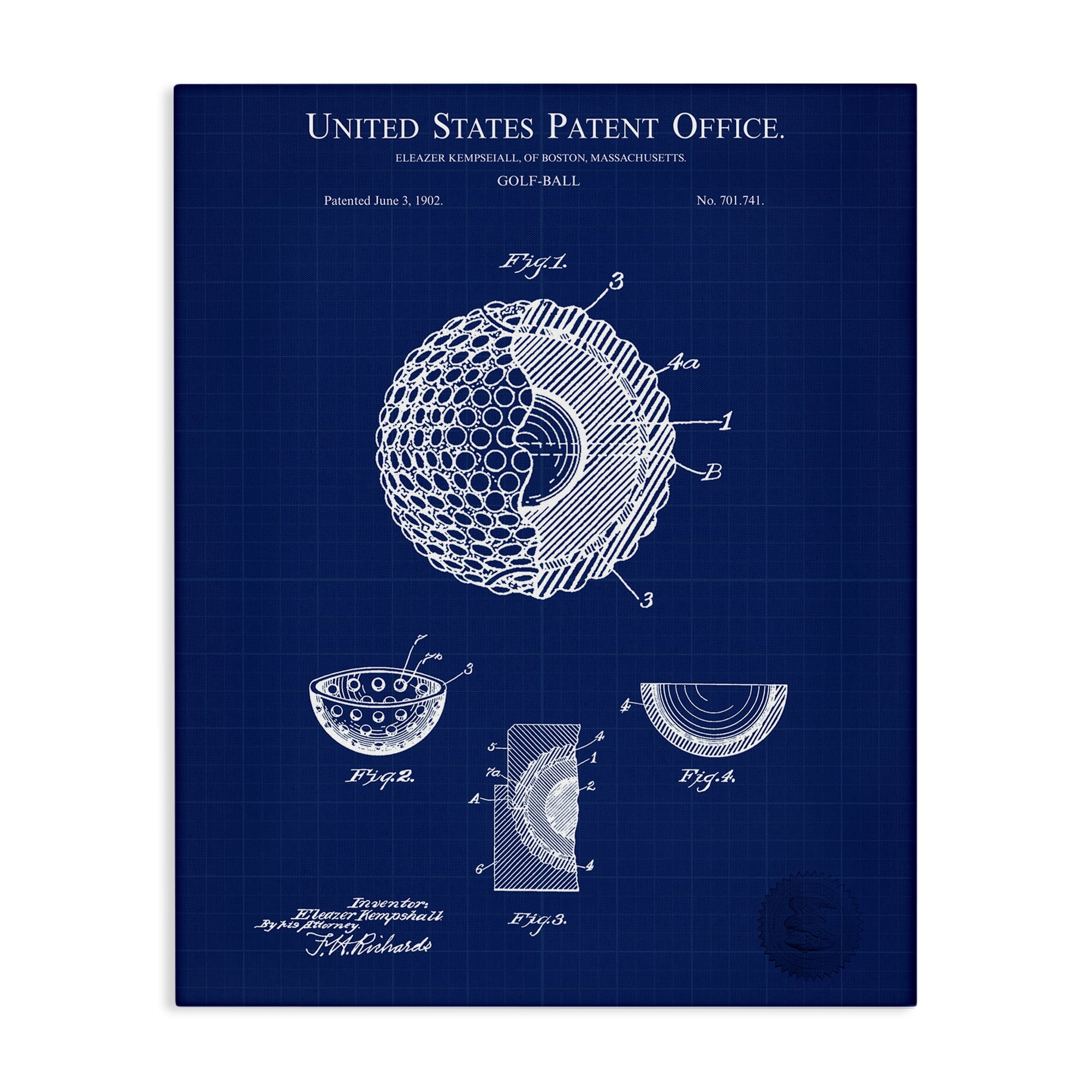 Stupell Industries Golf Ball Blueprint Sports Painting Gallery Wrapped Canvas Art Print Wall Art, 24 x 30