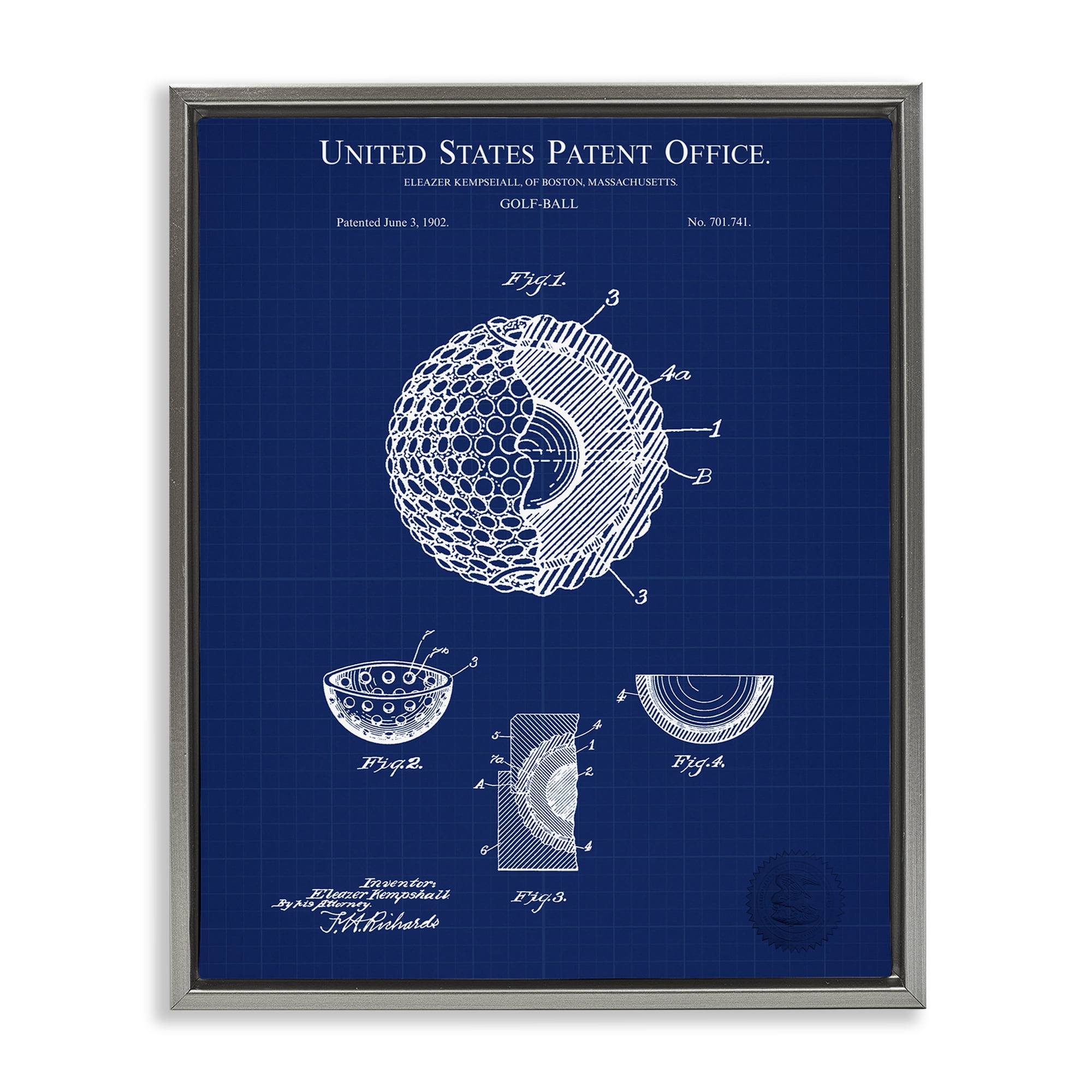 Stupell Industries Golf Ball Blueprint Sports Painting Gray Floater Framed Art Print Wall Art, 17 x 21