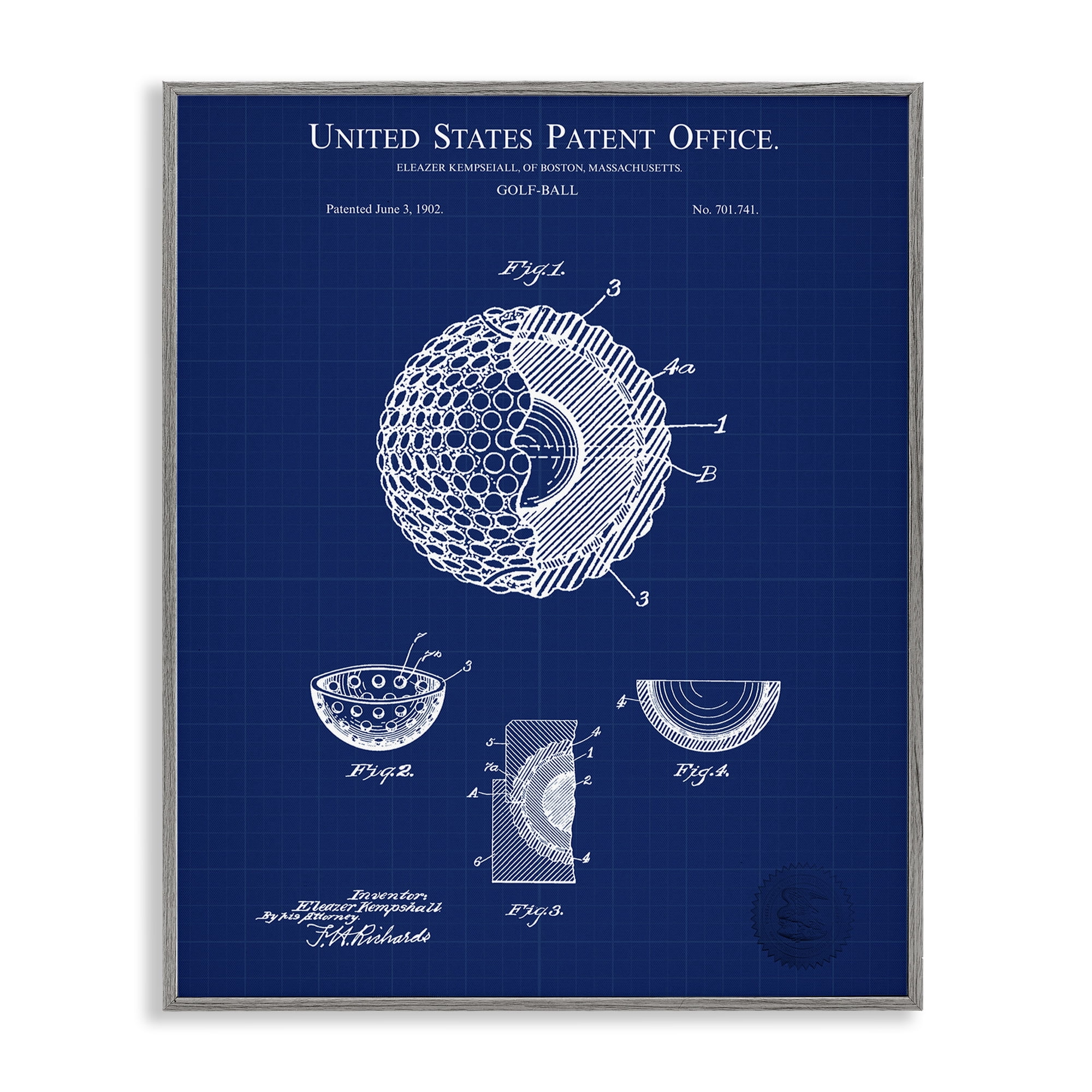 Stupell Industries Golf Ball Blueprint Sports Painting Gray Framed Art Print Wall Art, 11 x 14