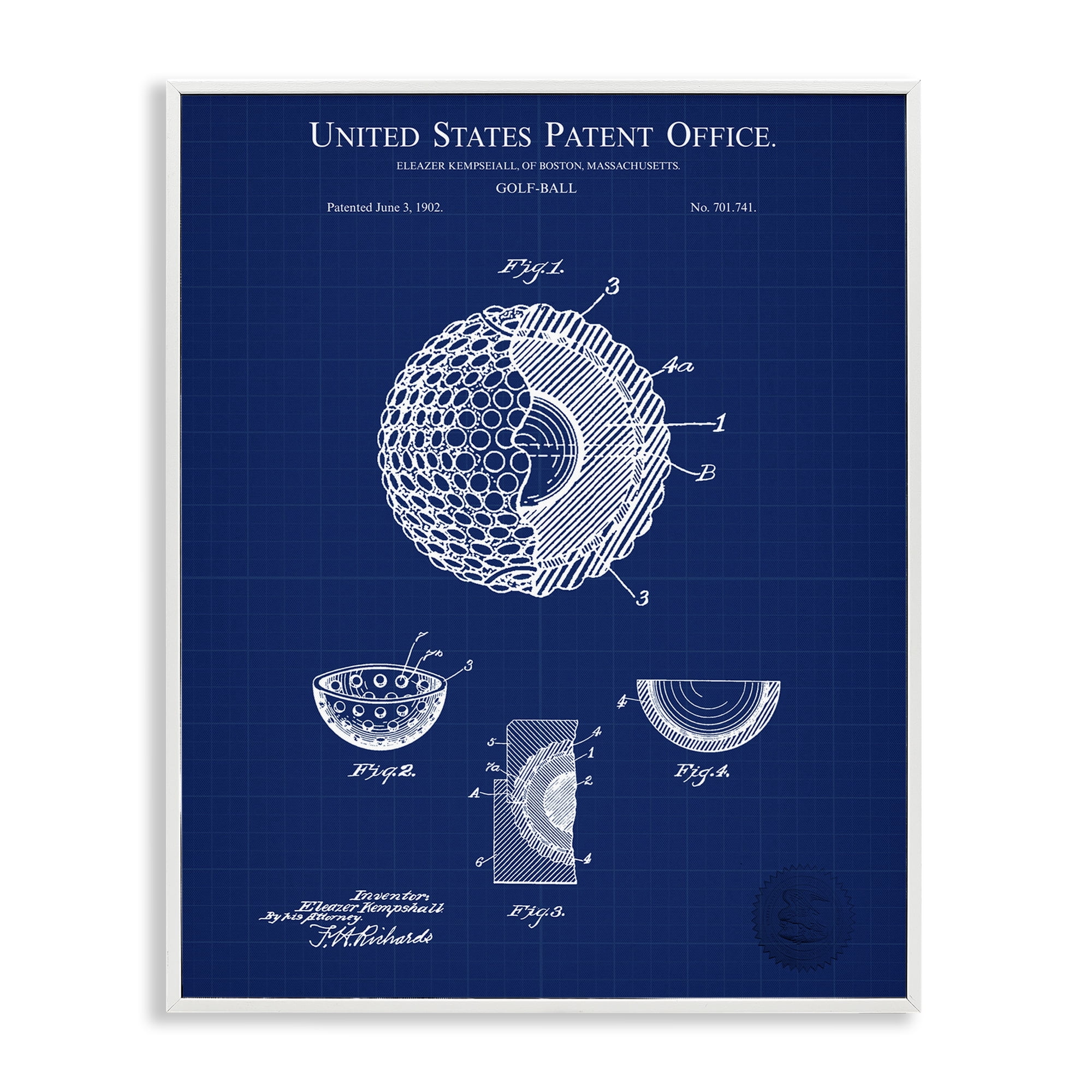 Stupell Industries Golf Ball Blueprint Sports Painting White Framed Art Print Wall Art, 16 x 20