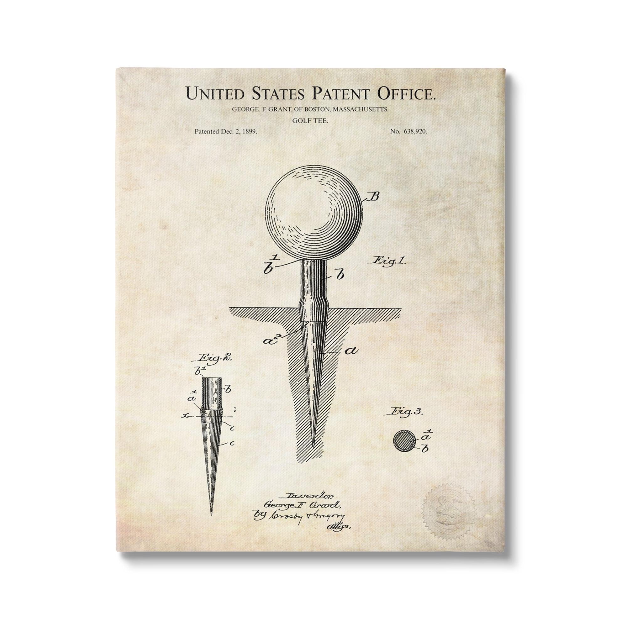 Stupell Industries Golf Ball Tee Patent Blueprint Diagram Outline Canvas Wall Art, 30 x 40, Design by Karl Hronek