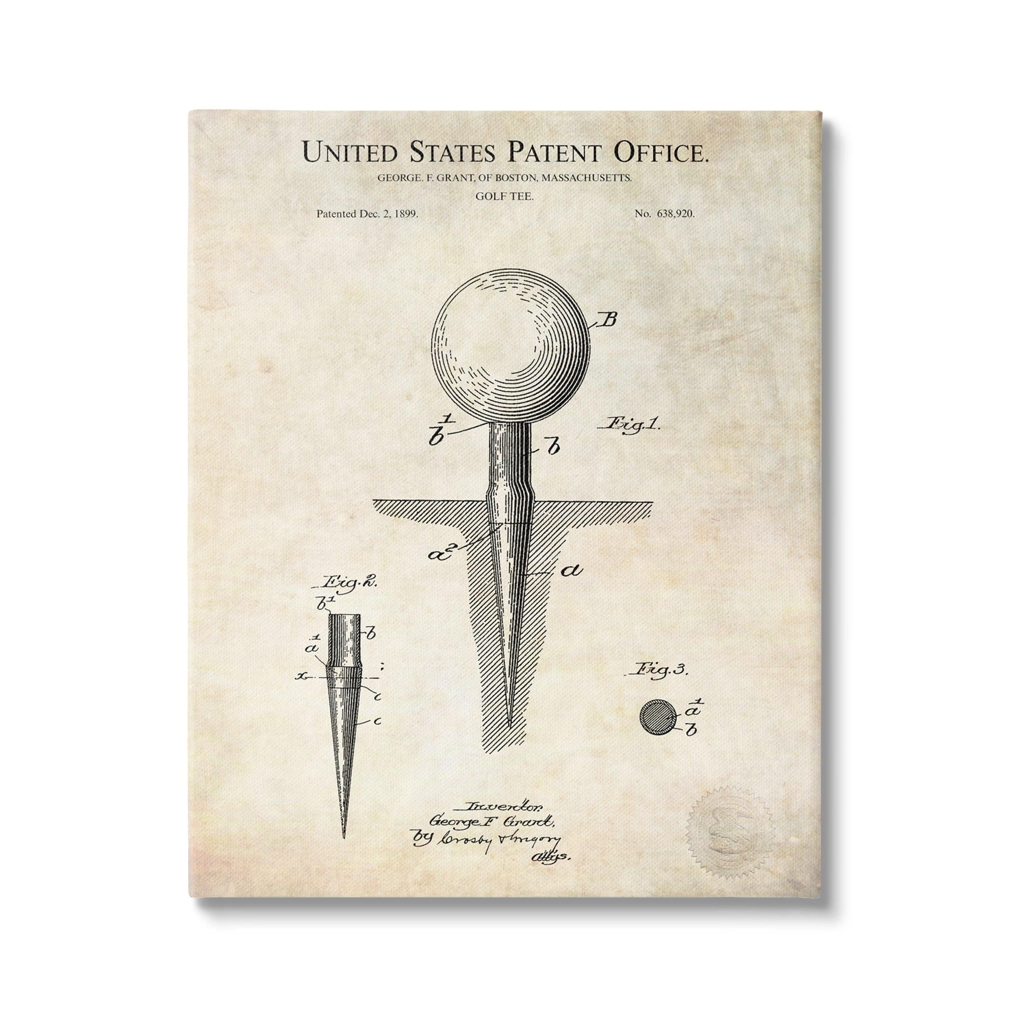 Stupell Industries Golf Ball Tee Patent Blueprint Diagram Outline Canvas Wall Art, 36 x 48, Design by Karl Hronek