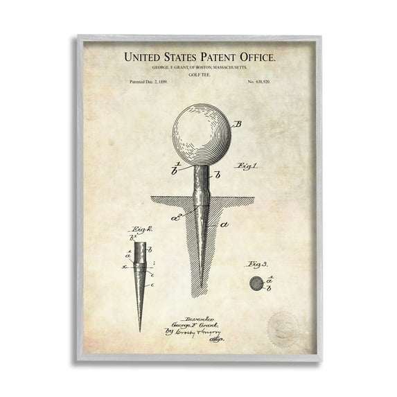 Stupell Industries Golf Ball Tee Patent Blueprint Diagram Outline Framed Wall Art, 11 x 14, Design by Karl Hronek