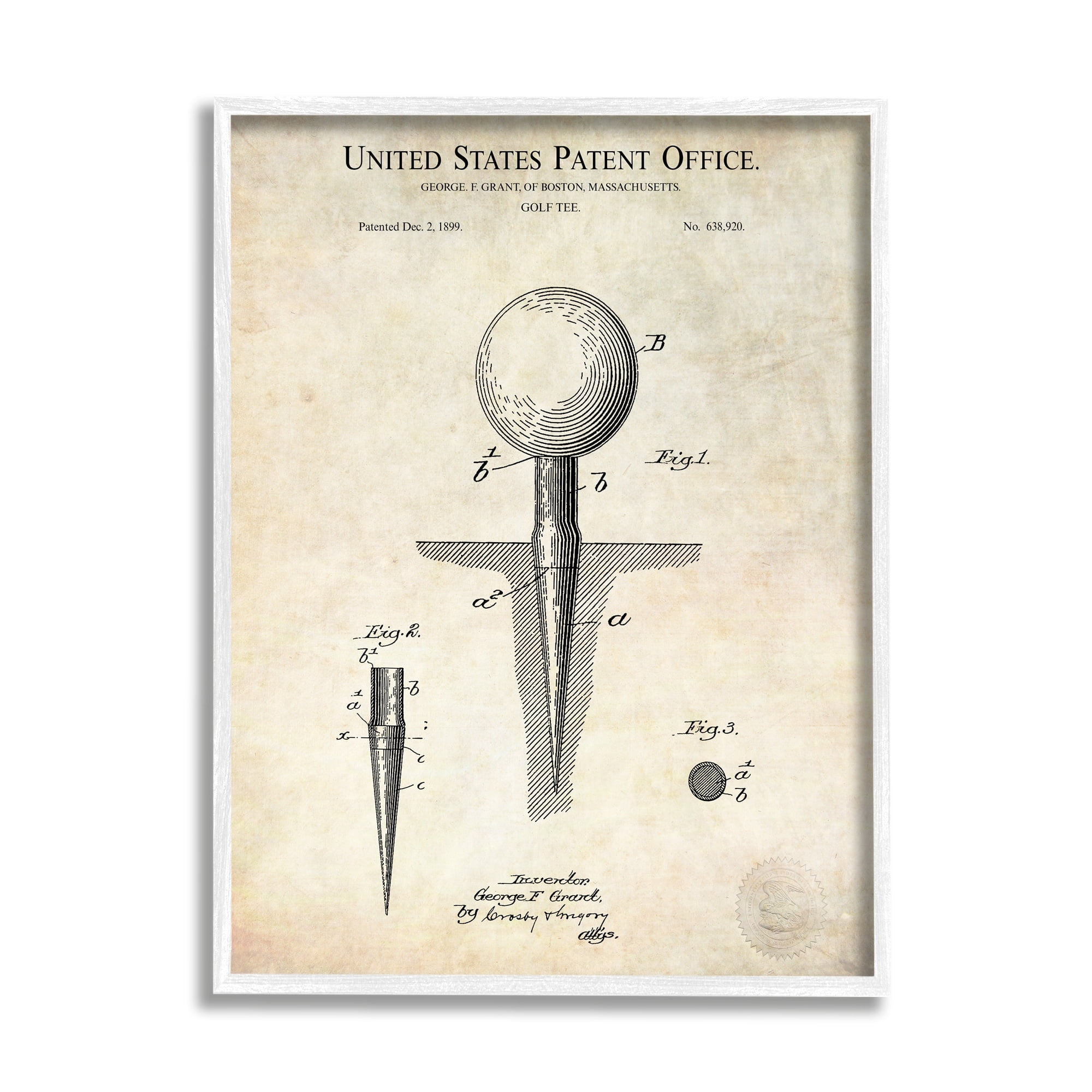 Stupell Industries Golf Ball Tee Patent Blueprint Diagram Outline Framed Wall Art, 16 x 20, Design by Karl Hronek