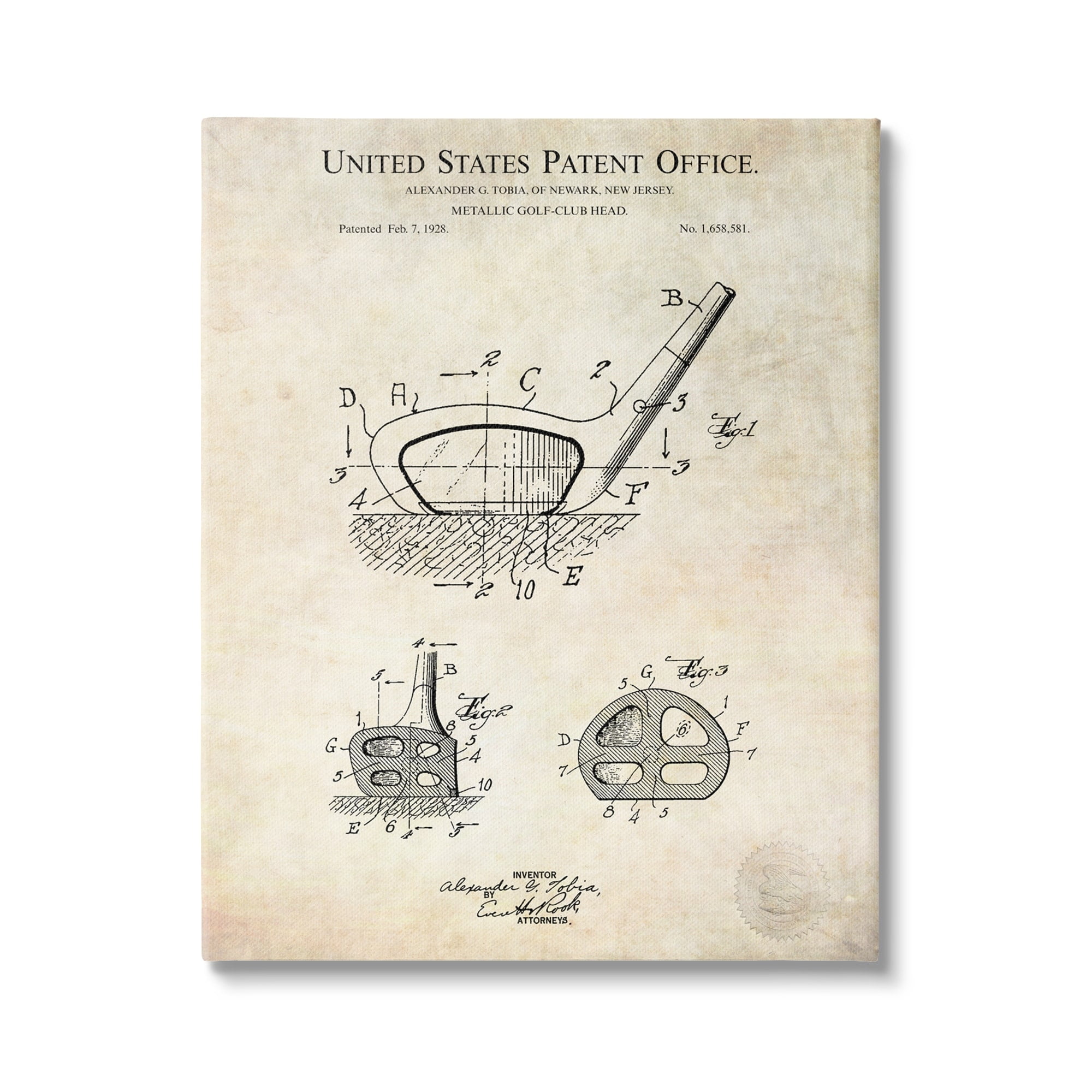 Stupell Industries Golf Club Head Detailed Design Blueprint Patent Canvas Wall Art, 30 x 40, Design by Karl Hronek