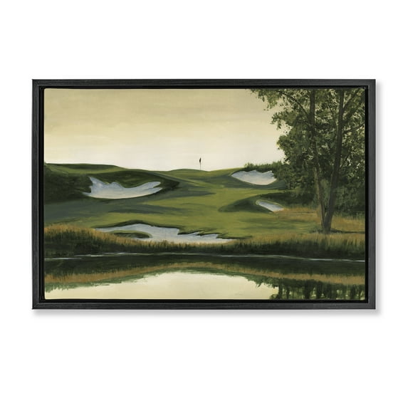 Stupell Industries Golf Course Terrain Landscape Painting Black Floater Framed Art Print Wall Art, 25 x 17