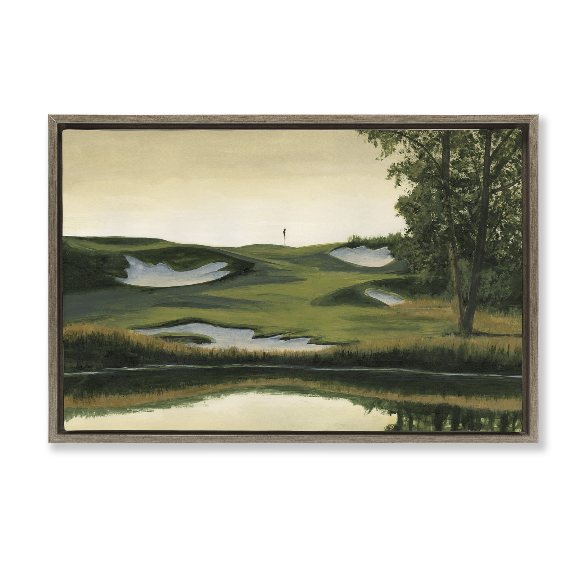 Stupell Industries Golf Course Terrain Landscape Painting Brown Floater Framed Art Print Wall Art, 31 x 21