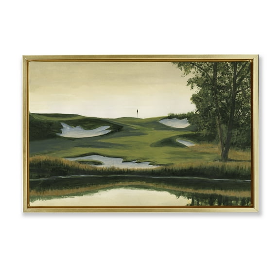 Stupell Industries Golf Course Terrain Landscape Painting Gold Floater Framed Art Print Wall Art, 25 x 17