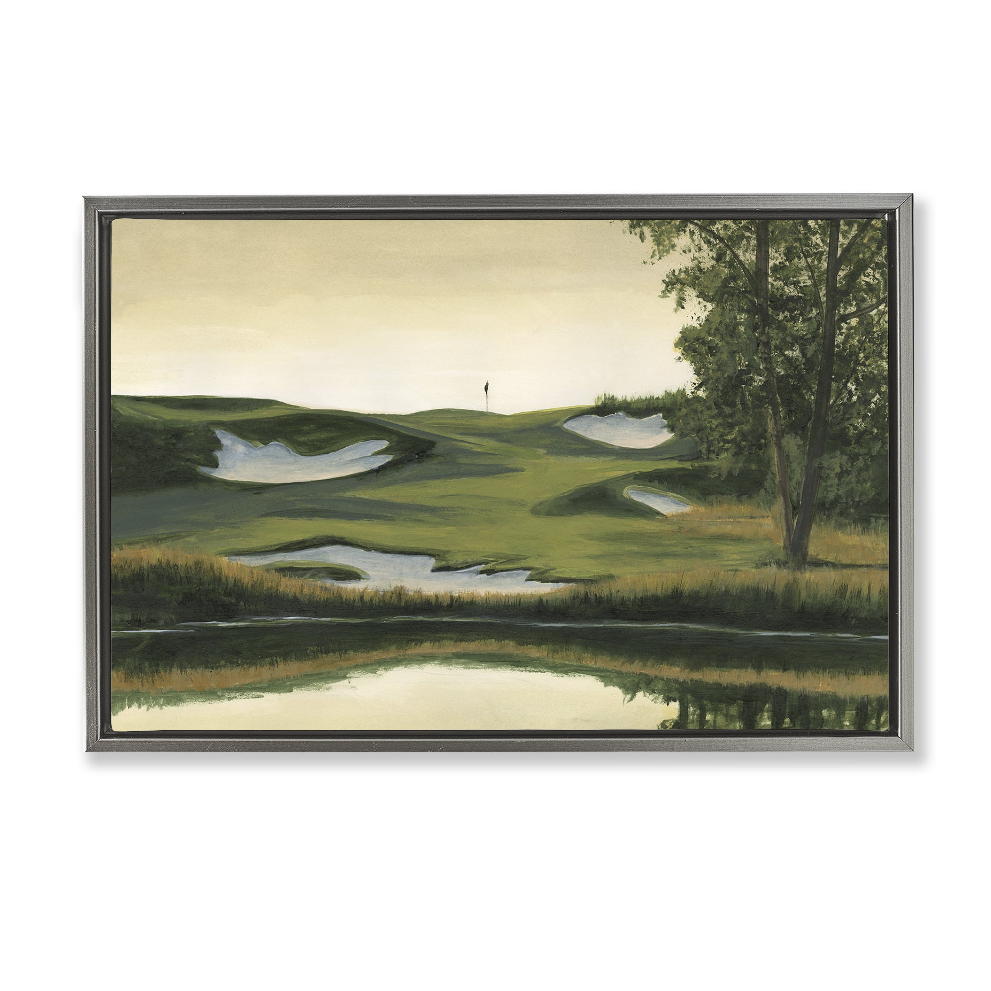 Stupell Industries Golf Course Terrain Landscape Painting Gray Floater Framed Art Print Wall Art