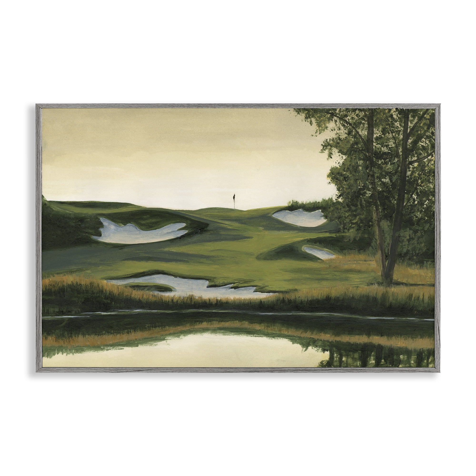 Stupell Industries Golf Course Terrain Landscape Painting Gray Framed Art Print Wall Art, 30 x 20