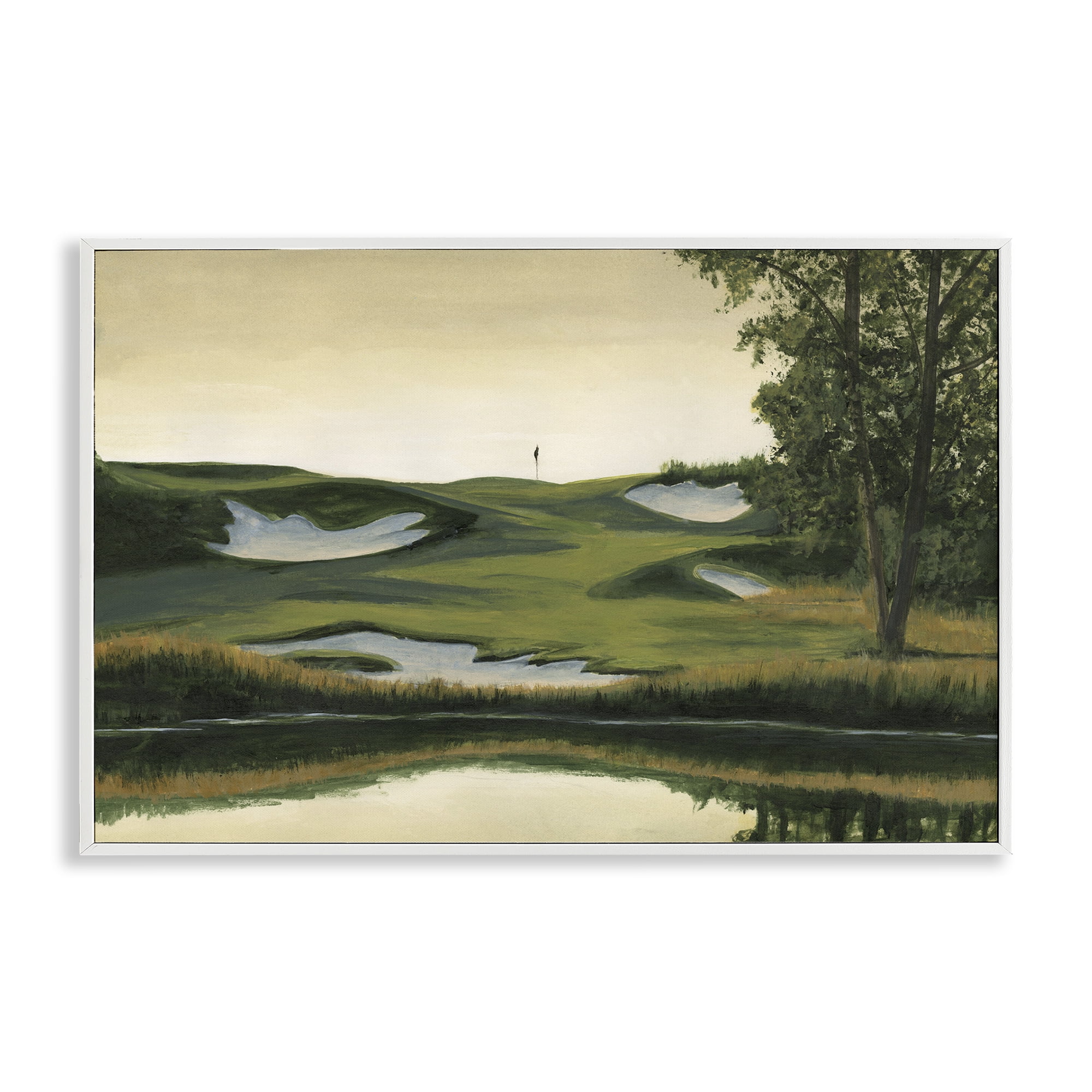 Stupell Industries Golf Course Terrain Landscape Painting White Framed Art Print Wall Art, 18 x 12