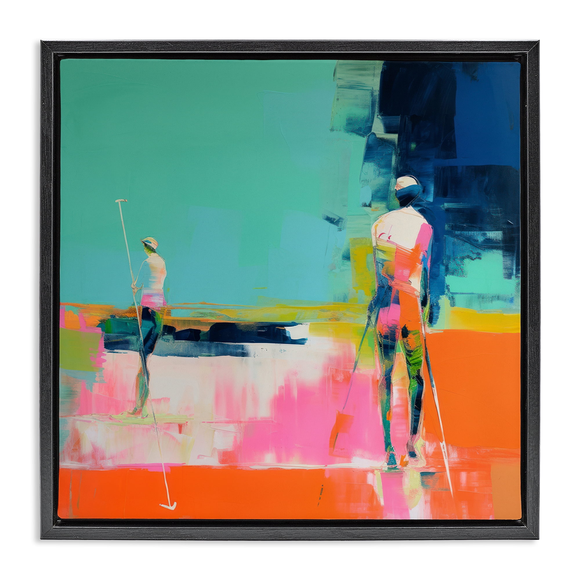 Stupell Industries Golf Course View Abstract Painting Black Floater Framed Canvas Art Print Wall Art, 18 x 18