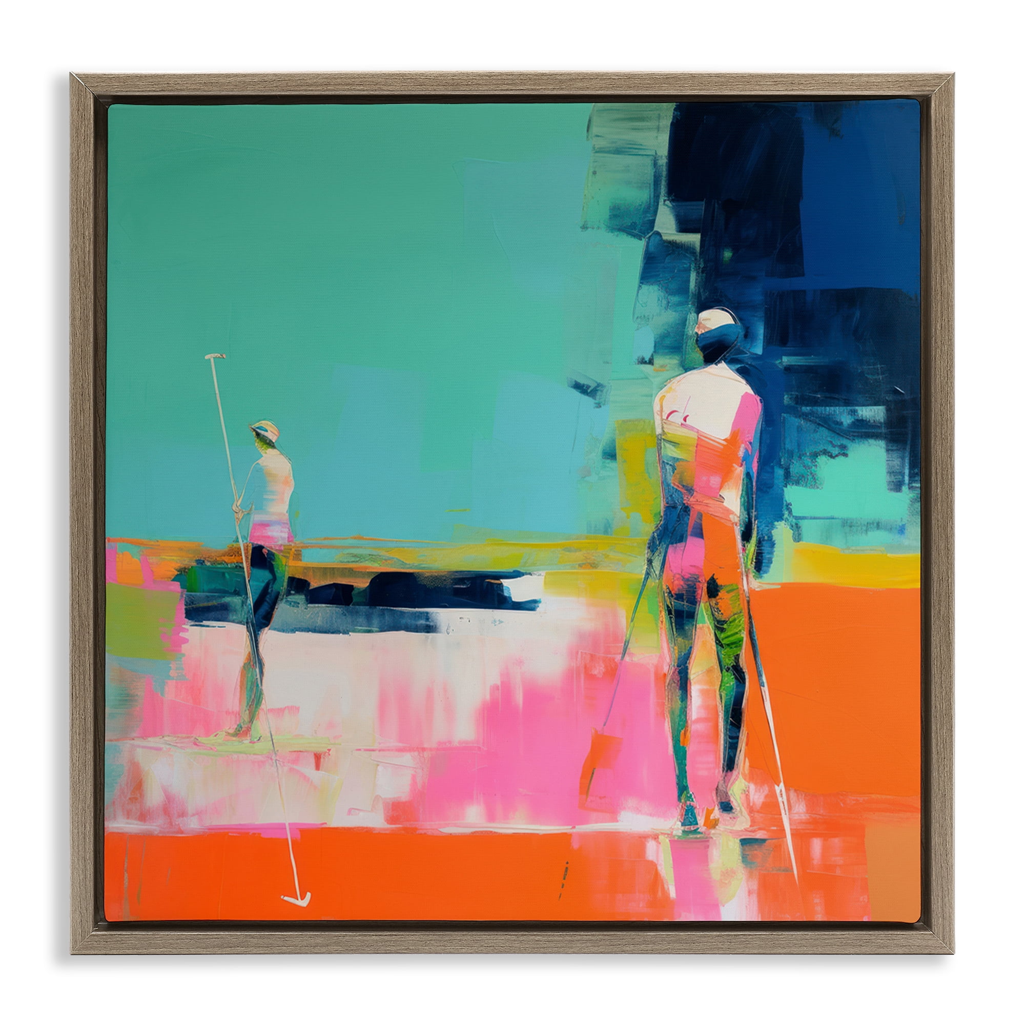 Stupell Industries Golf Course View Abstract Painting Brown Floater Framed Canvas Art Print Wall Art, 18 x 18