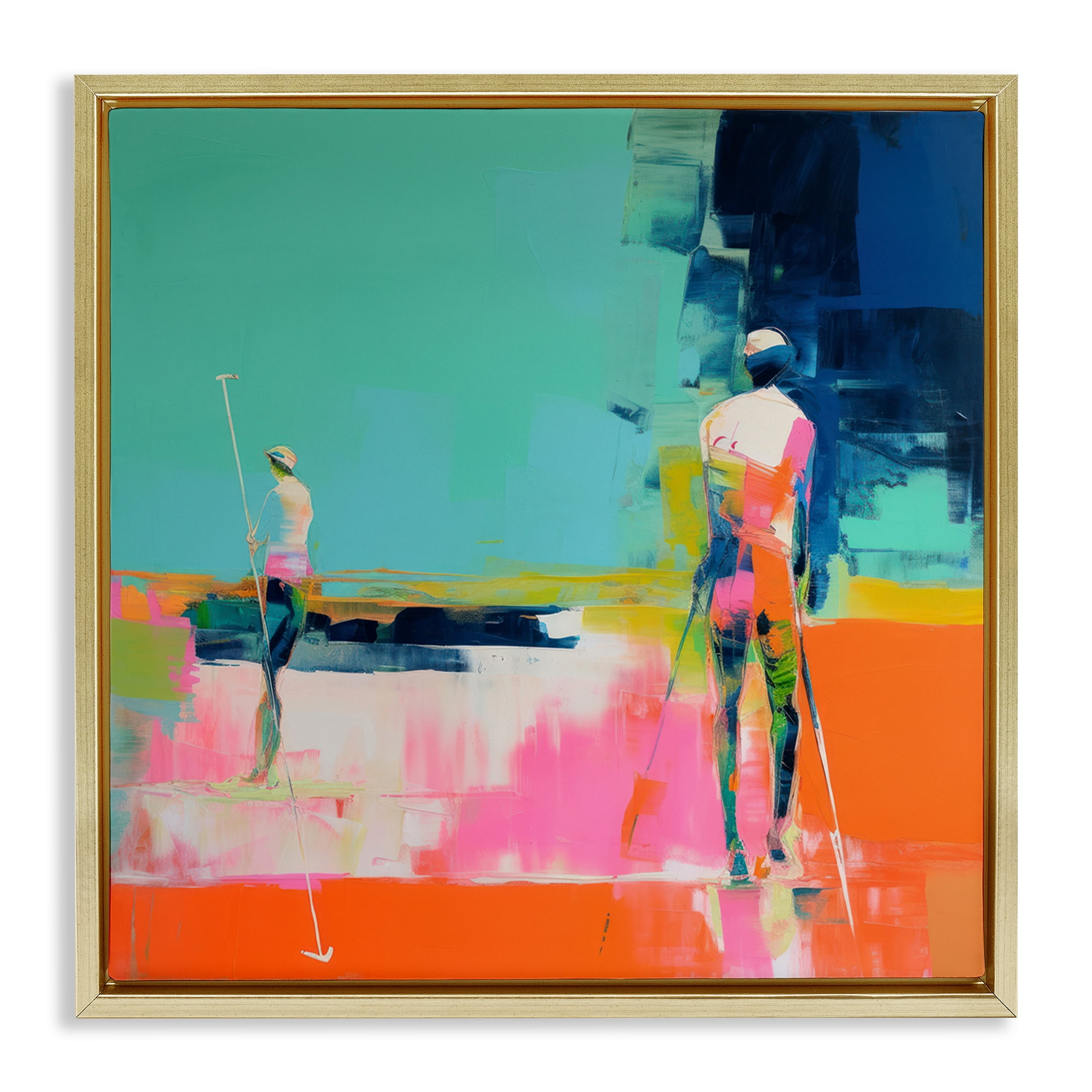 Stupell Industries Golf Course View Abstract Painting Gold Floater Framed Canvas Art Print Wall Art, 25 x 25