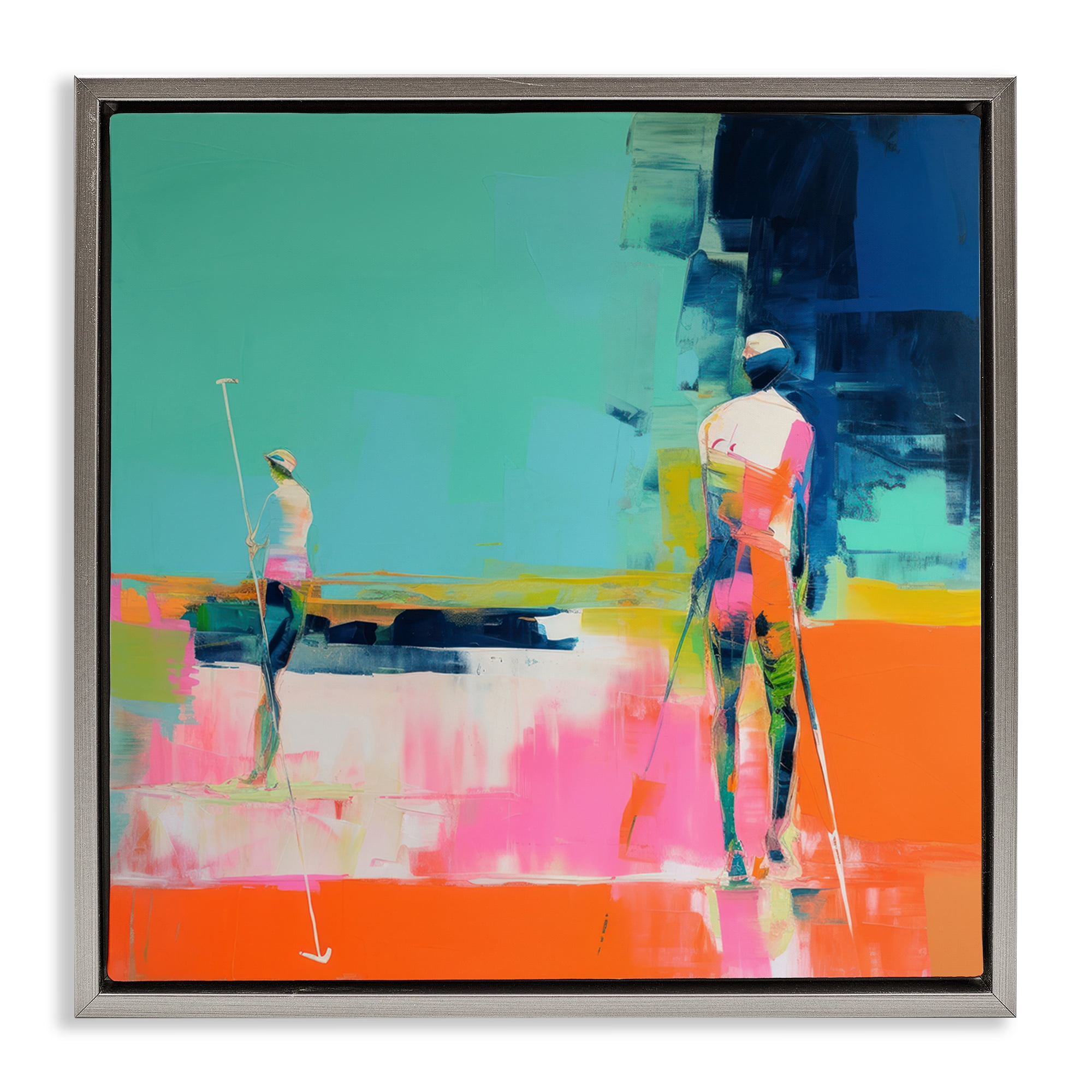 Stupell Industries Golf Course View Abstract Painting Gray Floater Framed Canvas Art Print Wall Art, 25 x 25