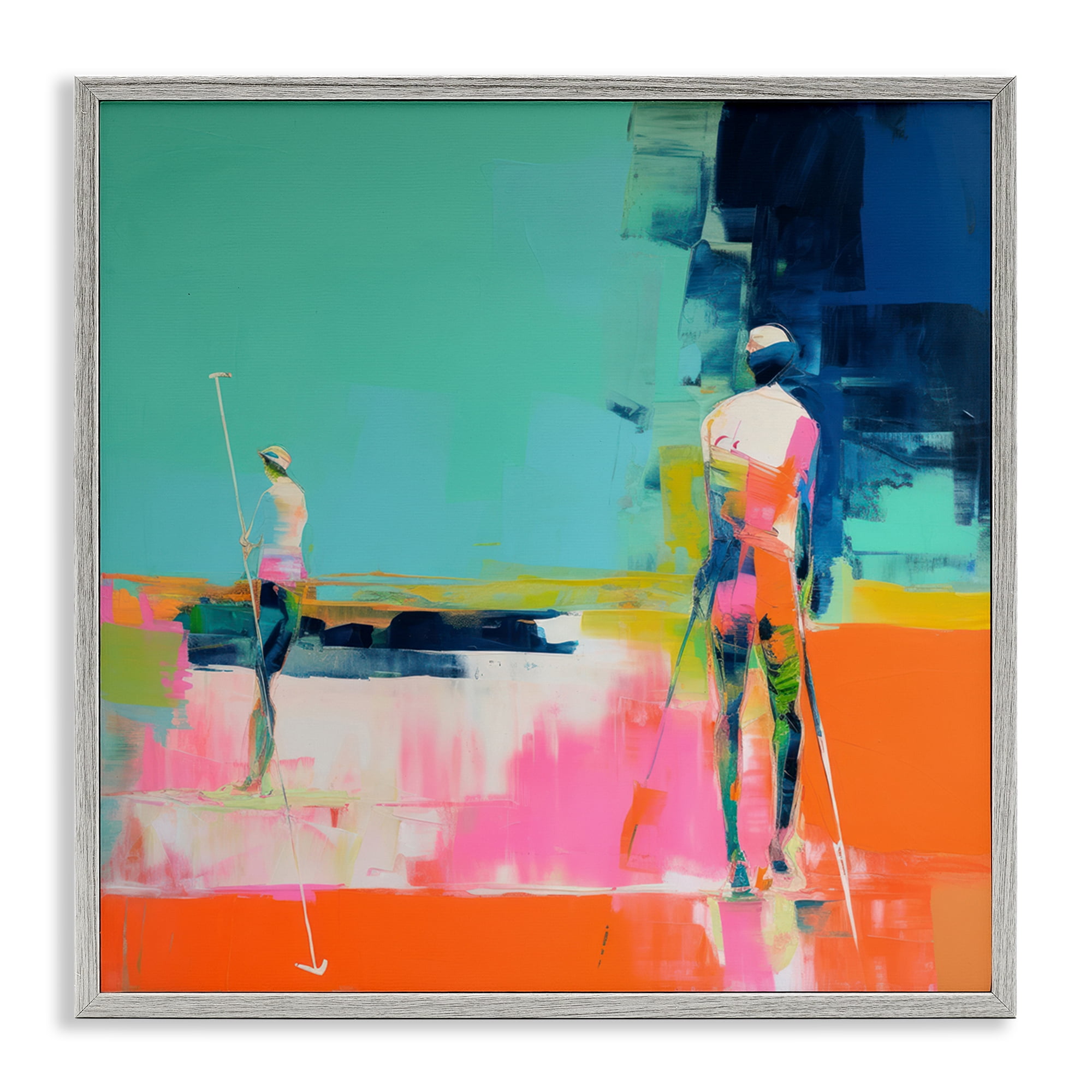 Stupell Industries Golf Course View Abstract Painting Gray Framed Art Print Wall Art, 12 x 12