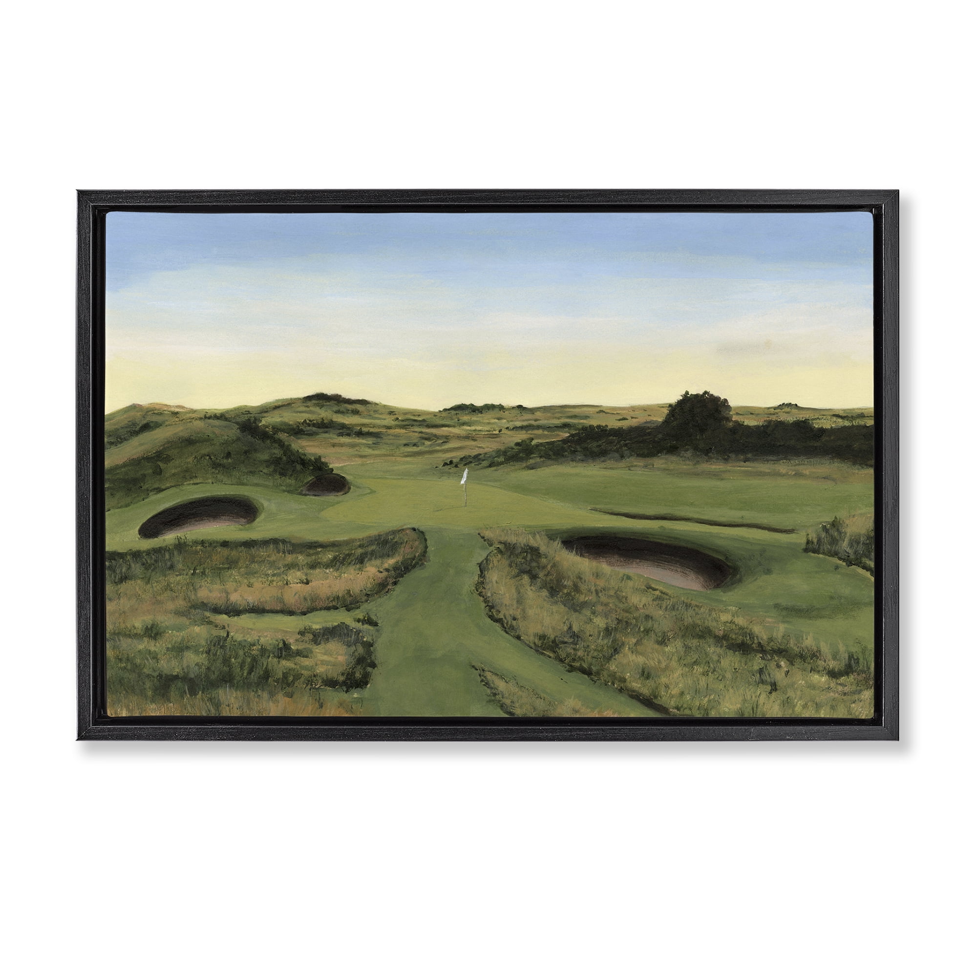 Stupell Industries Golf Field Landscape Landscape Painting Black Floater Framed Art Print Wall Art, 25 x 17