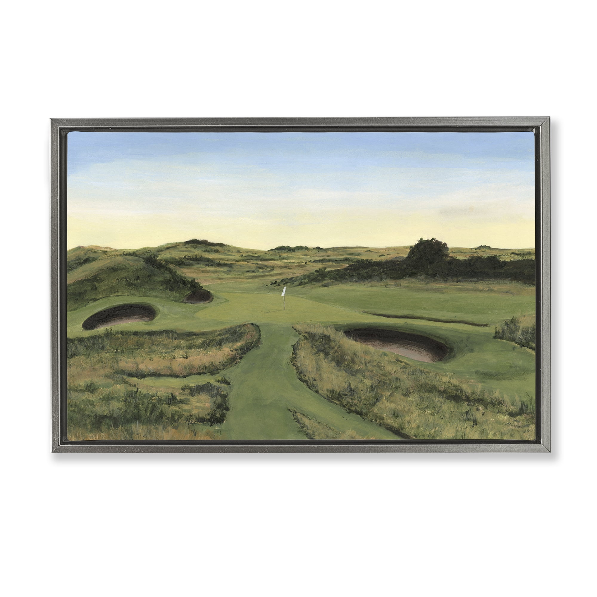 Stupell Industries Golf Field Landscape Landscape Painting Gray Floater Framed Art Print Wall Art, 31 x 21