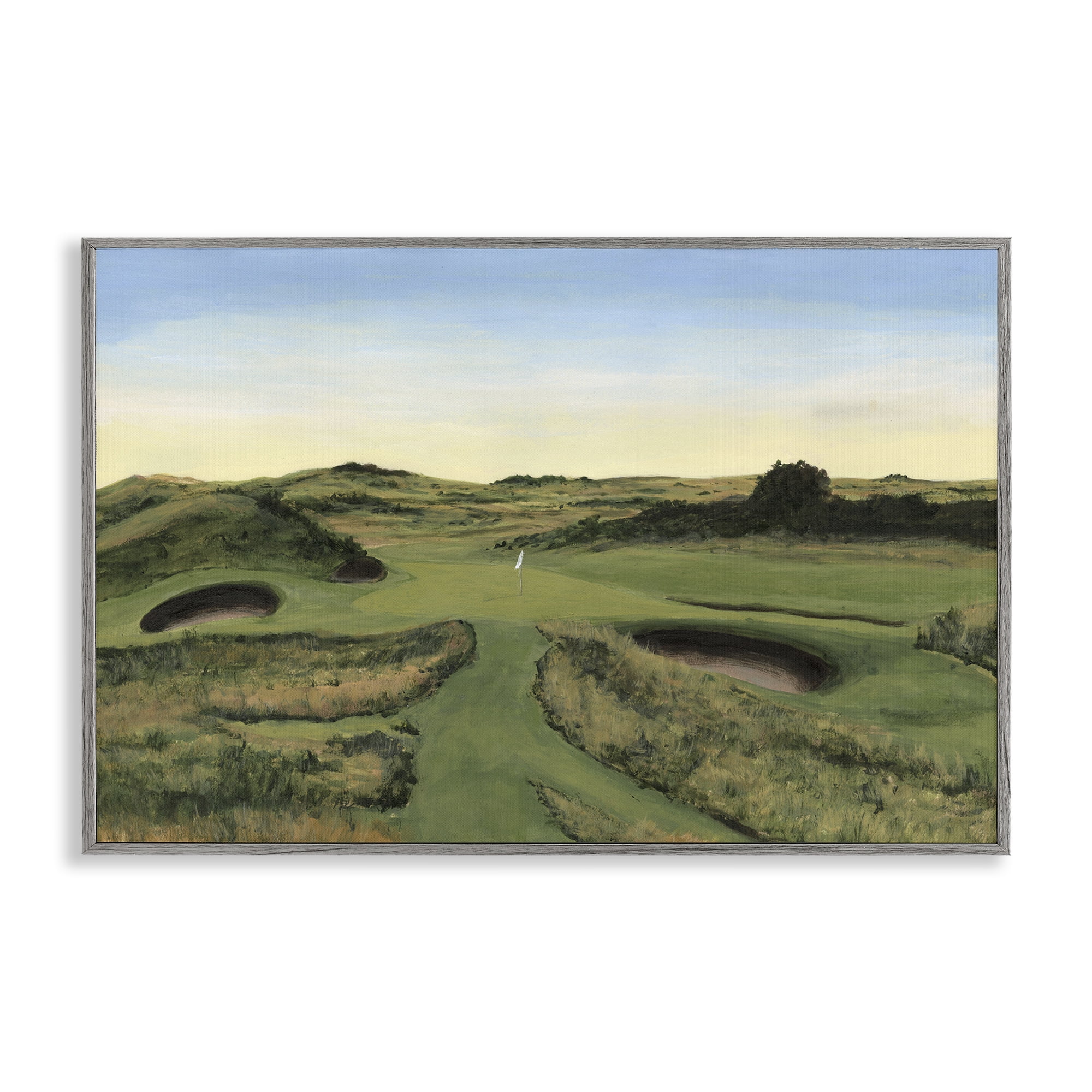 Stupell Industries Golf Field Landscape Landscape Painting Gray Framed Art Print Wall Art, 24 x 16