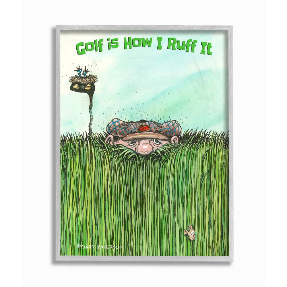 Stupell Industries Golf Is How I Ruff It Funny Golf Cartoon Sports Design Graphic Art Gray Framed Art Print Wall Art, 11x14, by Gary Patterson