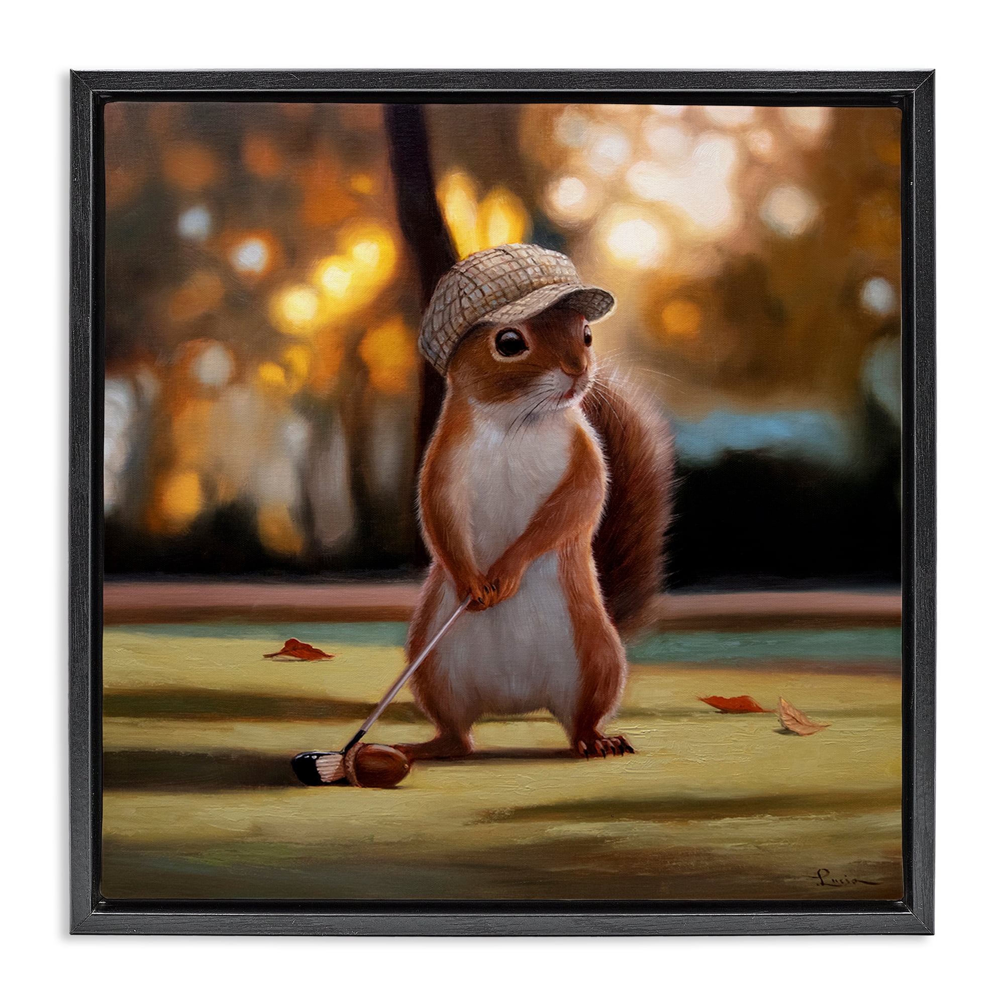 Stupell Industries Golf Nut Squirrel Black Framed Floater Canvas Wall Art, design by Lucia Heffernan