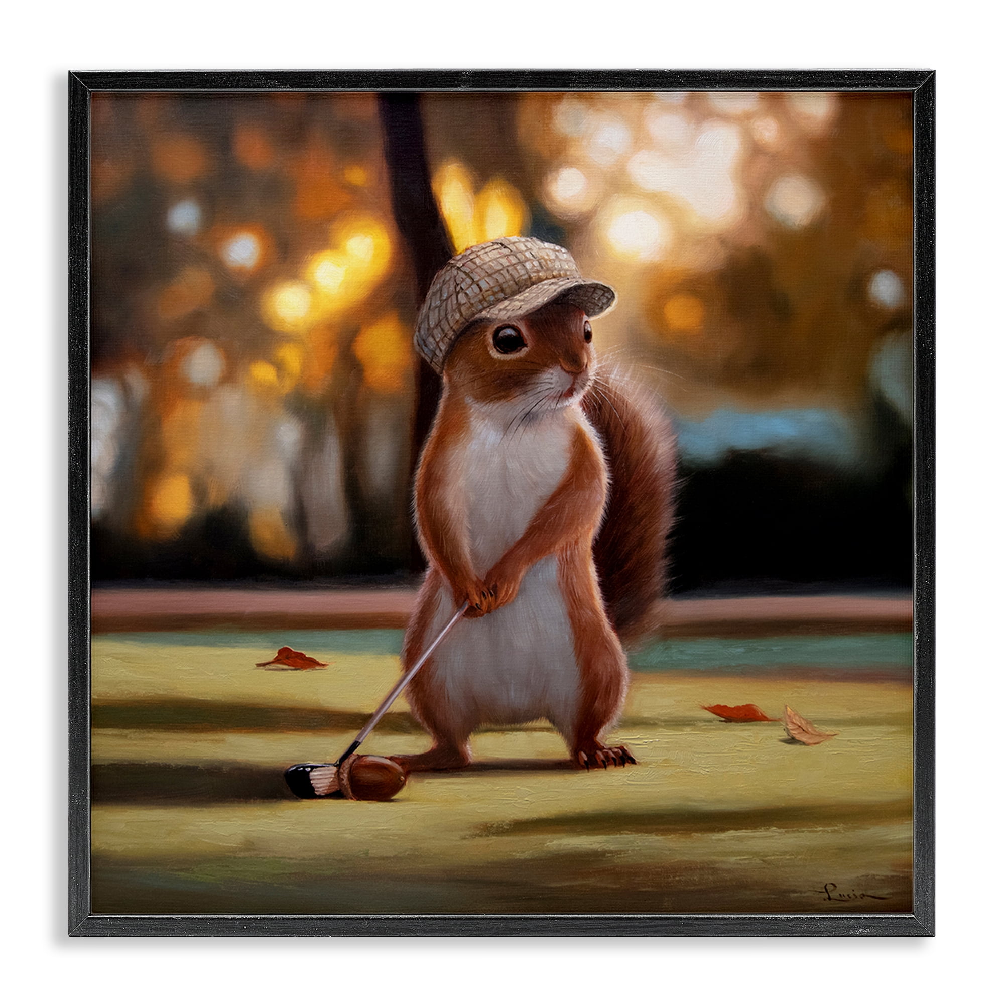Stupell Industries Golf Nut Squirrel Black Framed Giclee Art, design by Lucia Heffernan