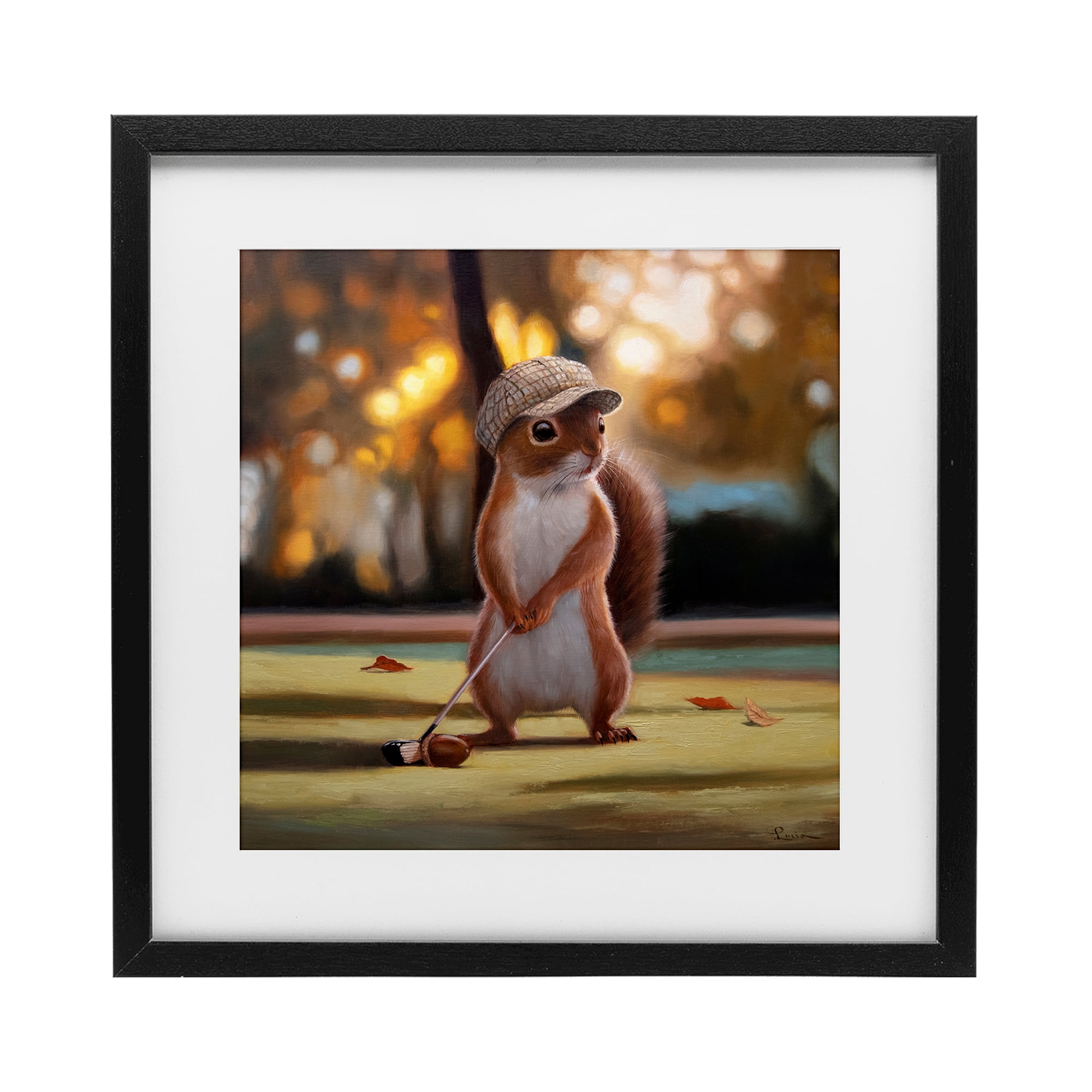 Stupell Industries Golf Nut Squirrel Black Framed Print Under Glass, design by Lucia Heffernan