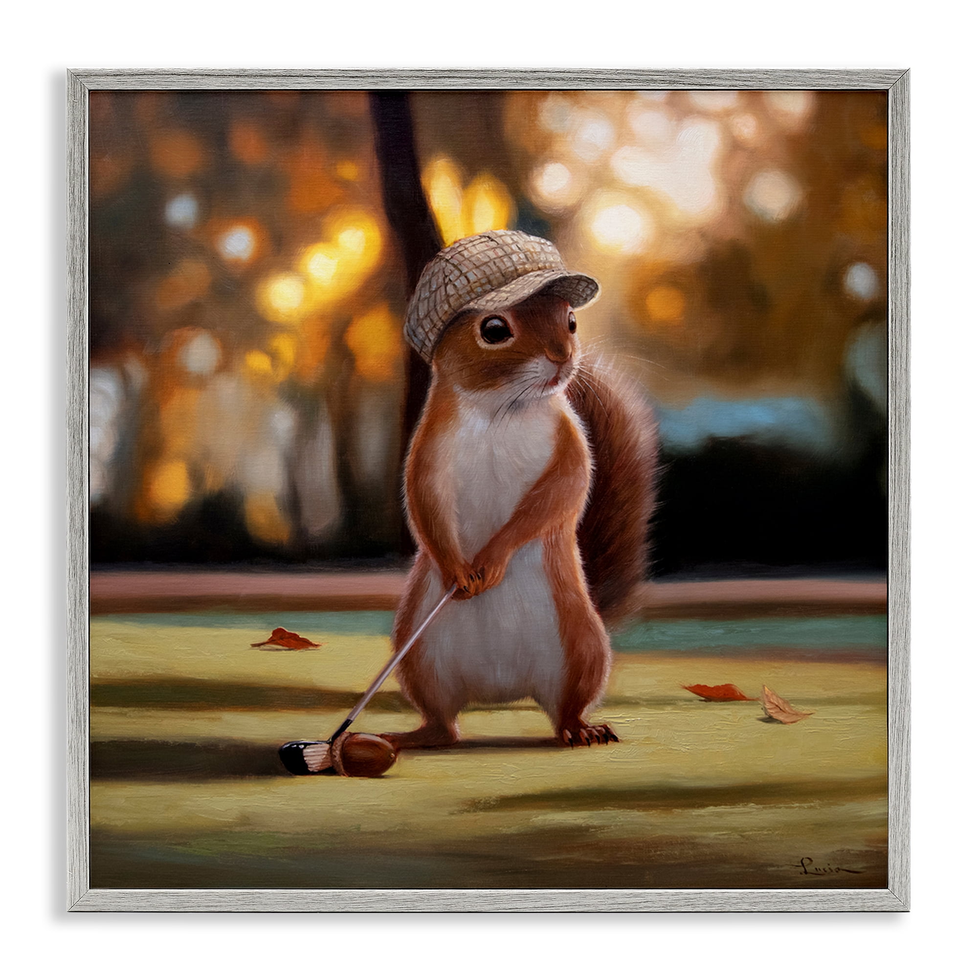Stupell Industries Golf Nut Squirrel Gray Framed Giclee Art, design by Lucia Heffernan