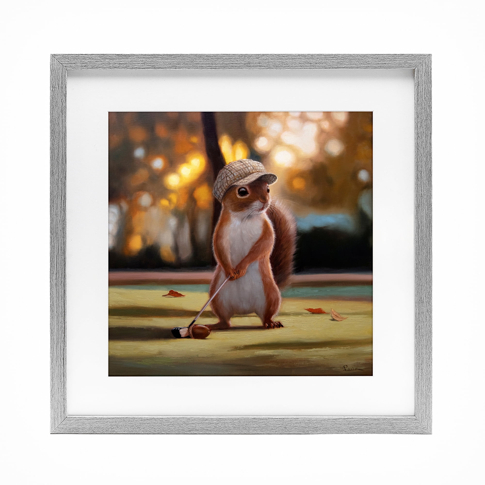 Stupell Industries Golf Nut Squirrel Gray Framed Print Under Glass, design by Lucia Heffernan