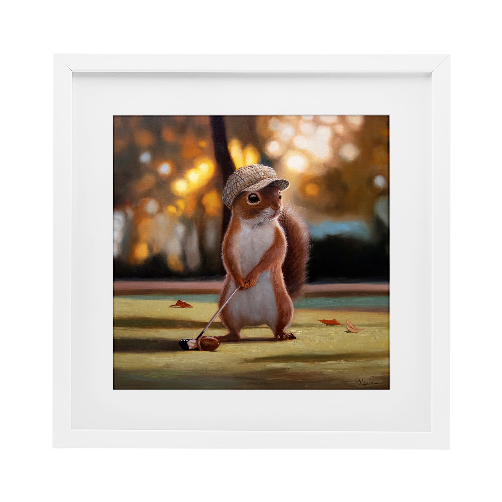Stupell Industries Golf Nut Squirrel White Framed Print Under Glass, design by Lucia Heffernan