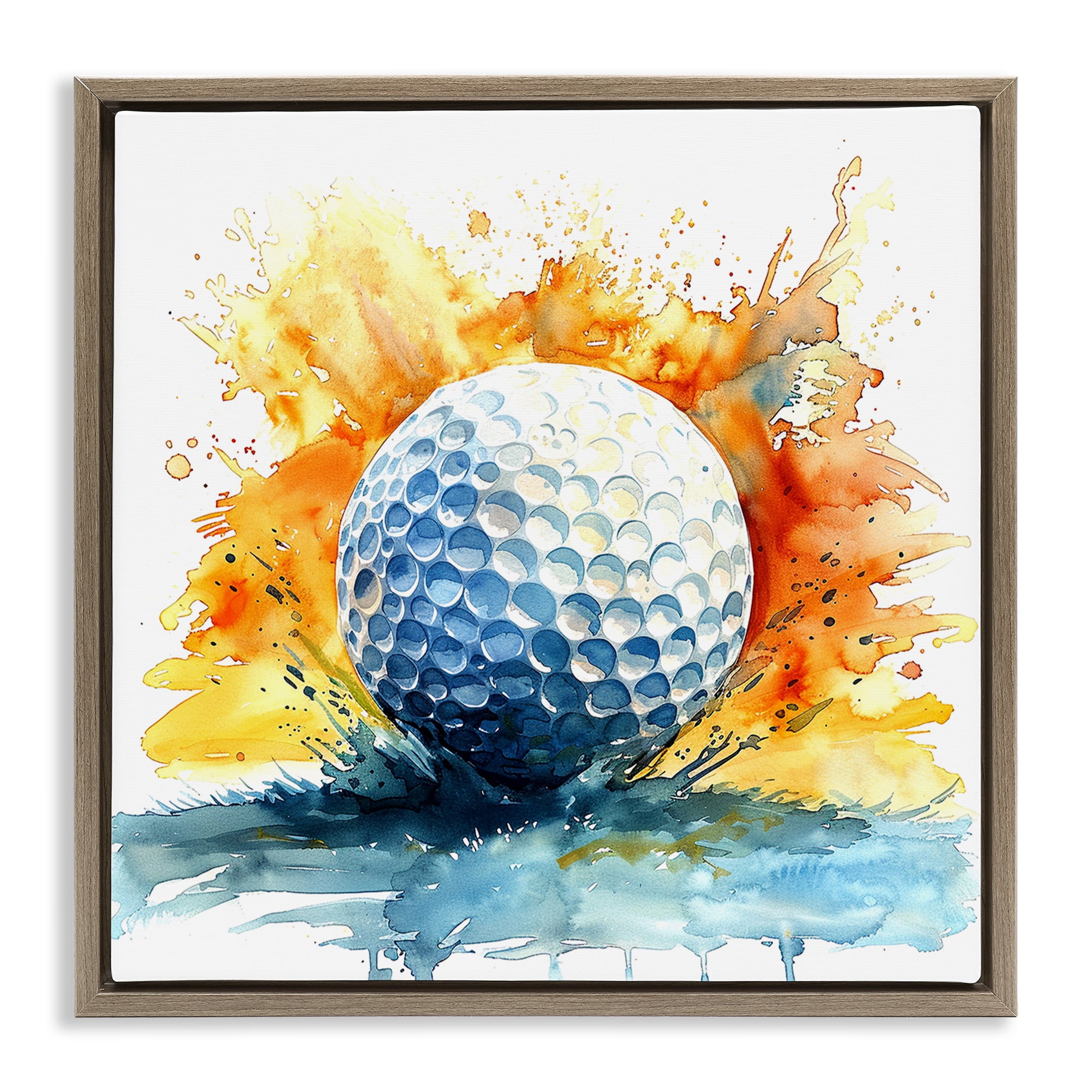 Stupell Industries Golf Splash Watercolor Burst Brown Framed Floater Canvas Wall Art, design by LSR Design Studio