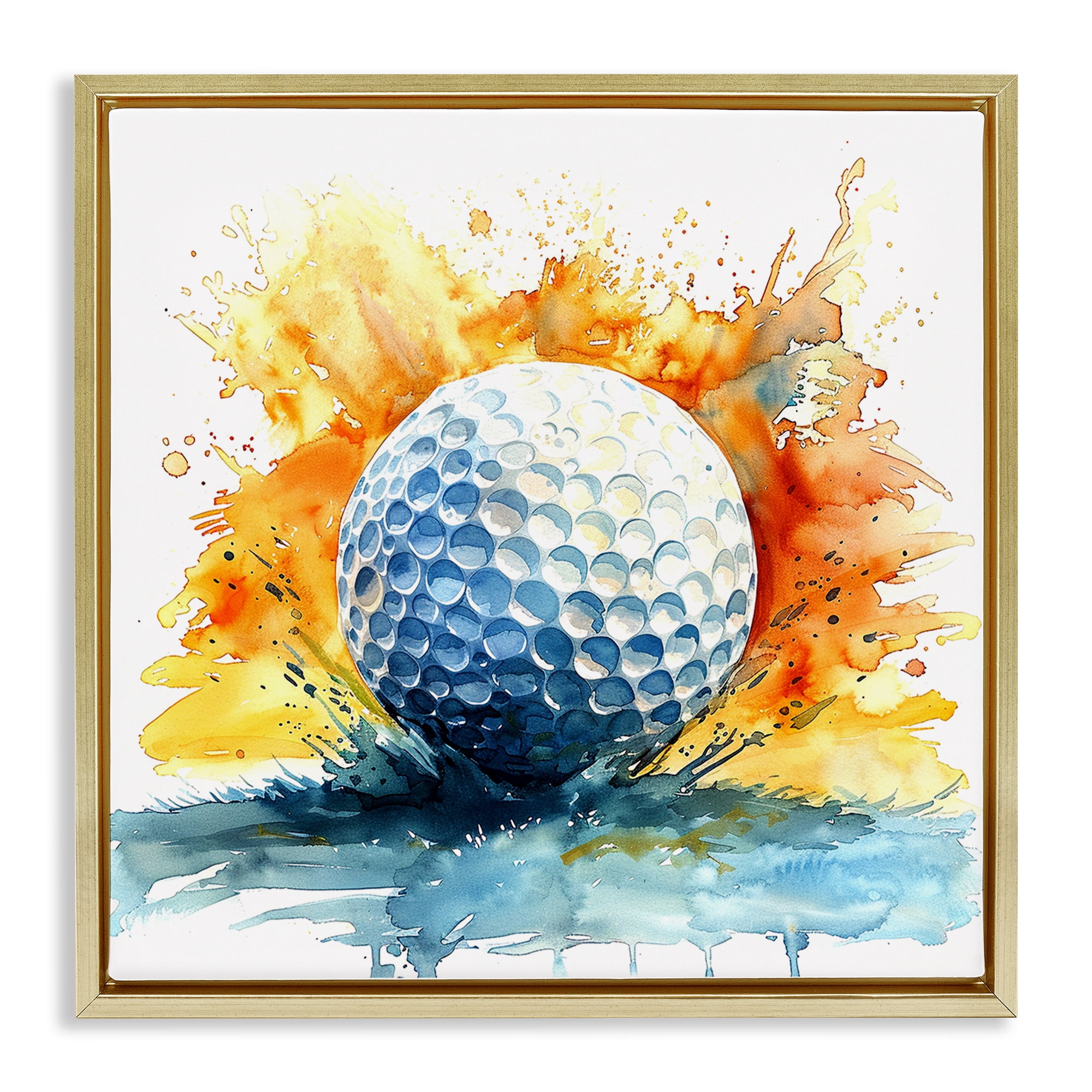 Stupell Industries Golf Splash Watercolor Burst Gold Framed Floater Canvas Wall Art, design by LSR Design Studio