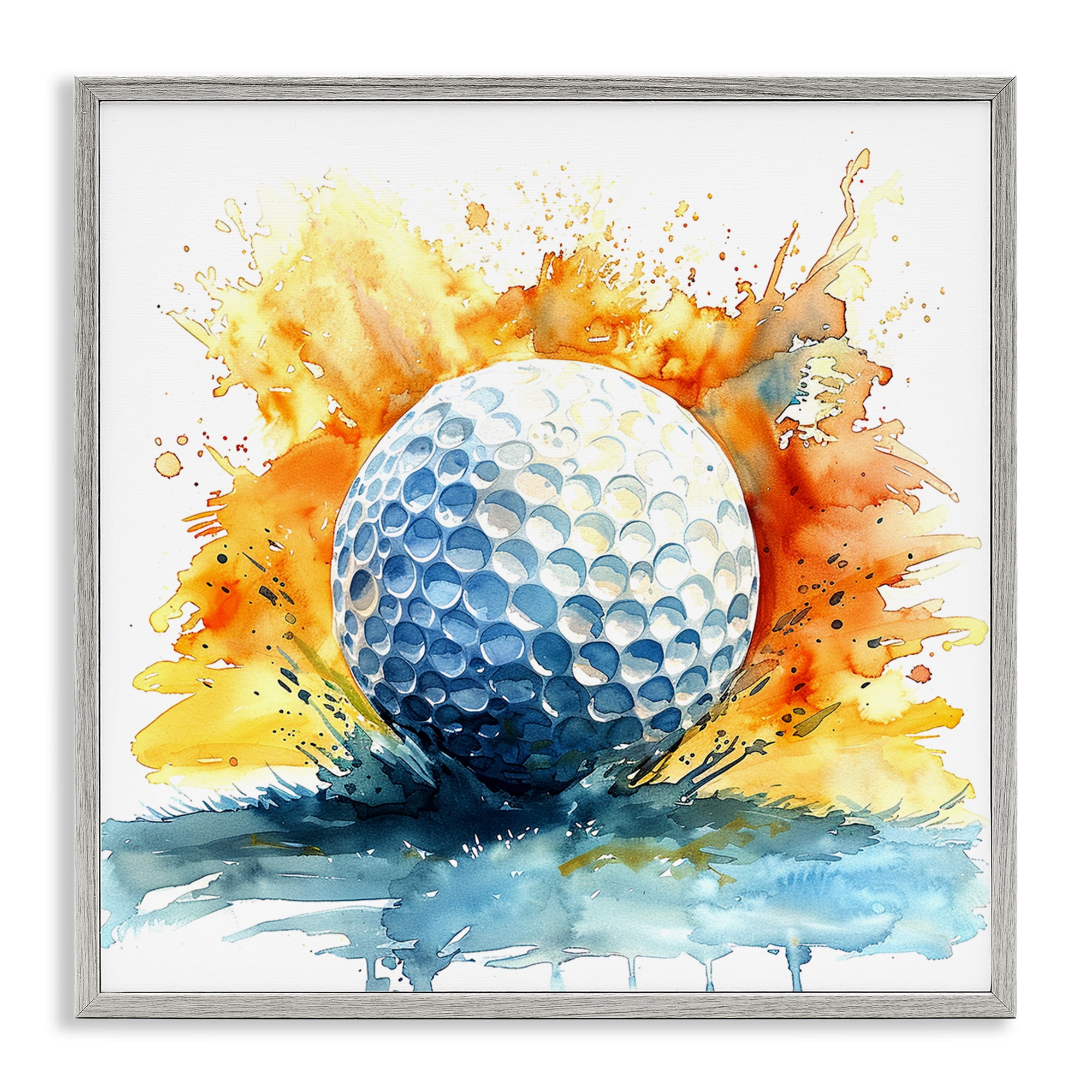 Stupell Industries Golf Splash Watercolor Burst Gray Framed Giclee Art, design by LSR Design Studio