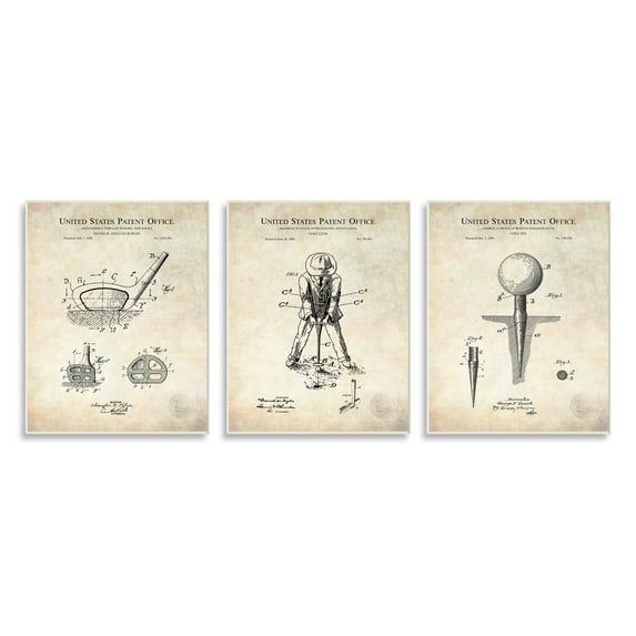 Stupell Industries Golf Sport Vintage Patent Club Head and Tee Diagram Wood Wall Art, 13 x 19, Design by Karl Hronek