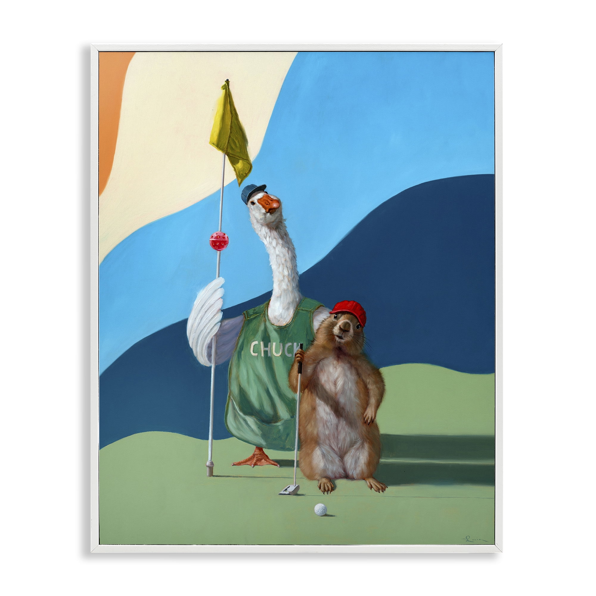 Stupell Industries Golfing Goose & Gopher Sports Painting White Framed Art Print Wall Art, 16 x 20