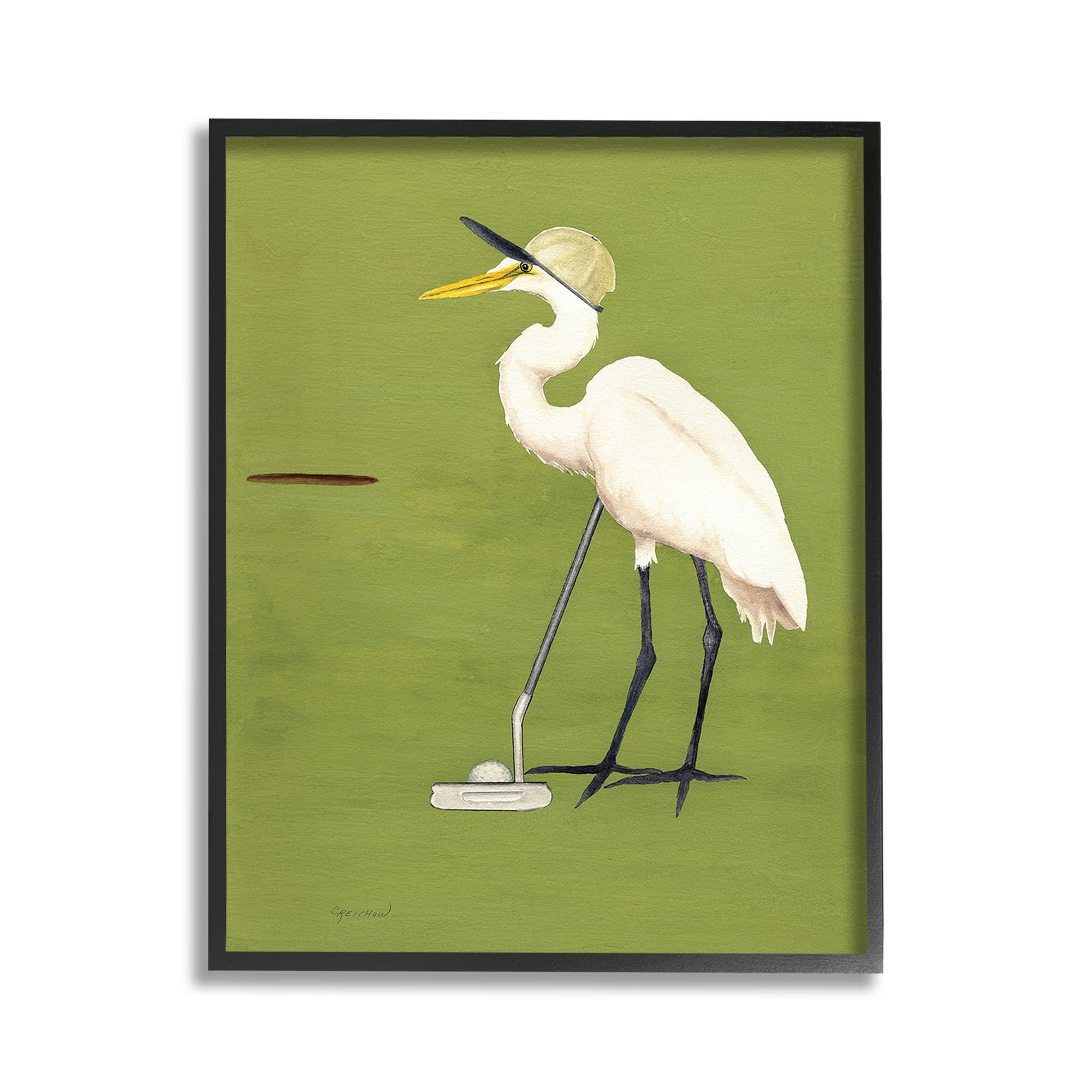 Stupell Industries Golfing Heron Bird Animals & Insects Painting Black Framed Art Print Wall Art, 11 x 14