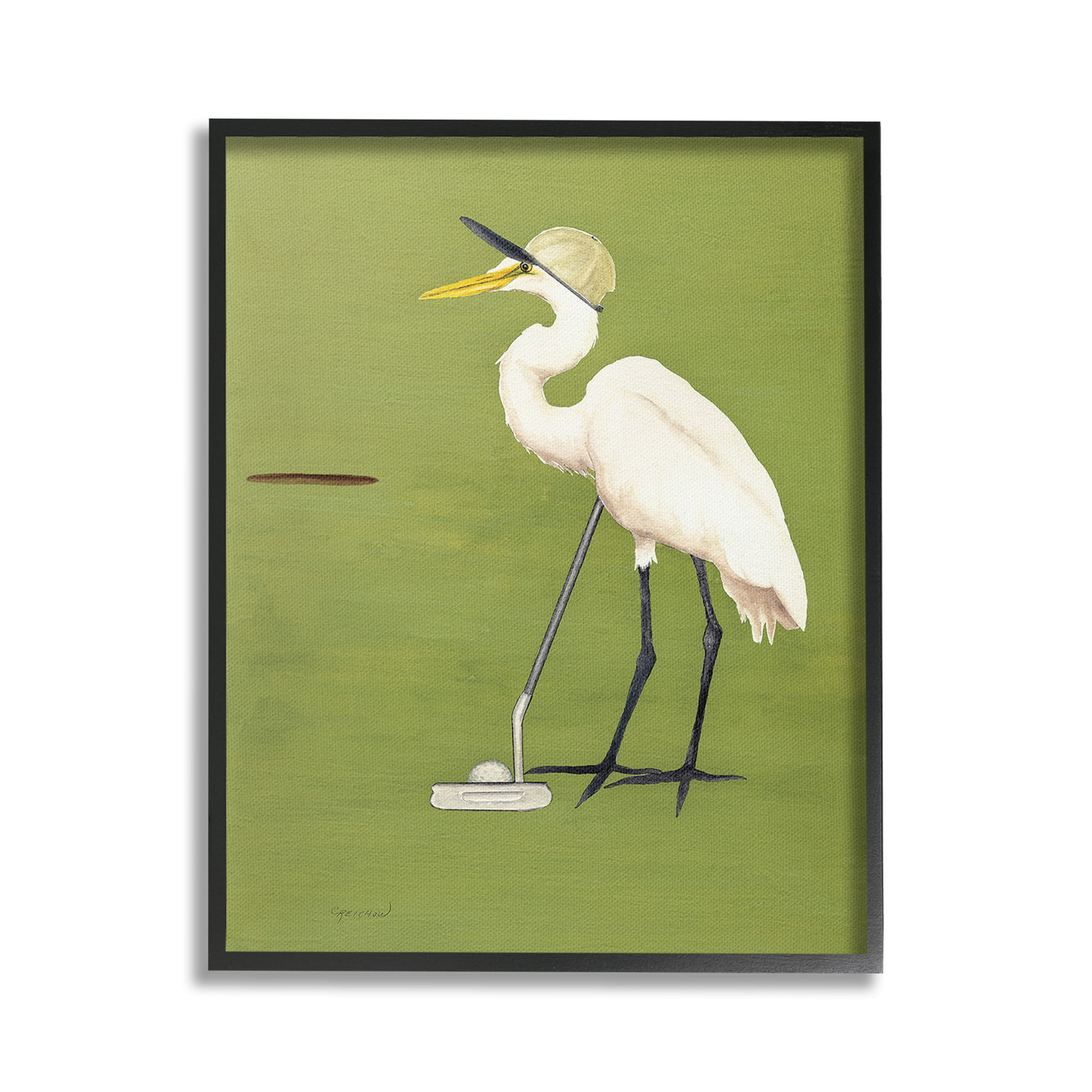 Stupell Industries Golfing Heron Bird Animals & Insects Painting Black Framed Art Print Wall Art, 16 x 20