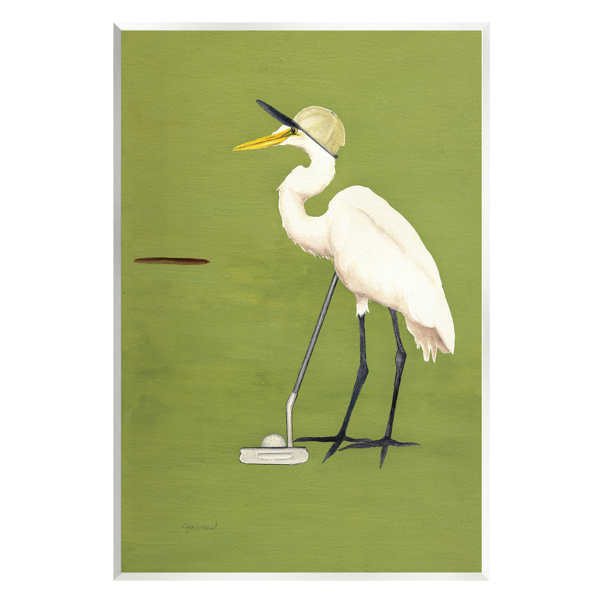 Stupell Industries Golfing Heron Bird Animals & Insects Painting Unframed Art Print Wall Art, 13 x 19