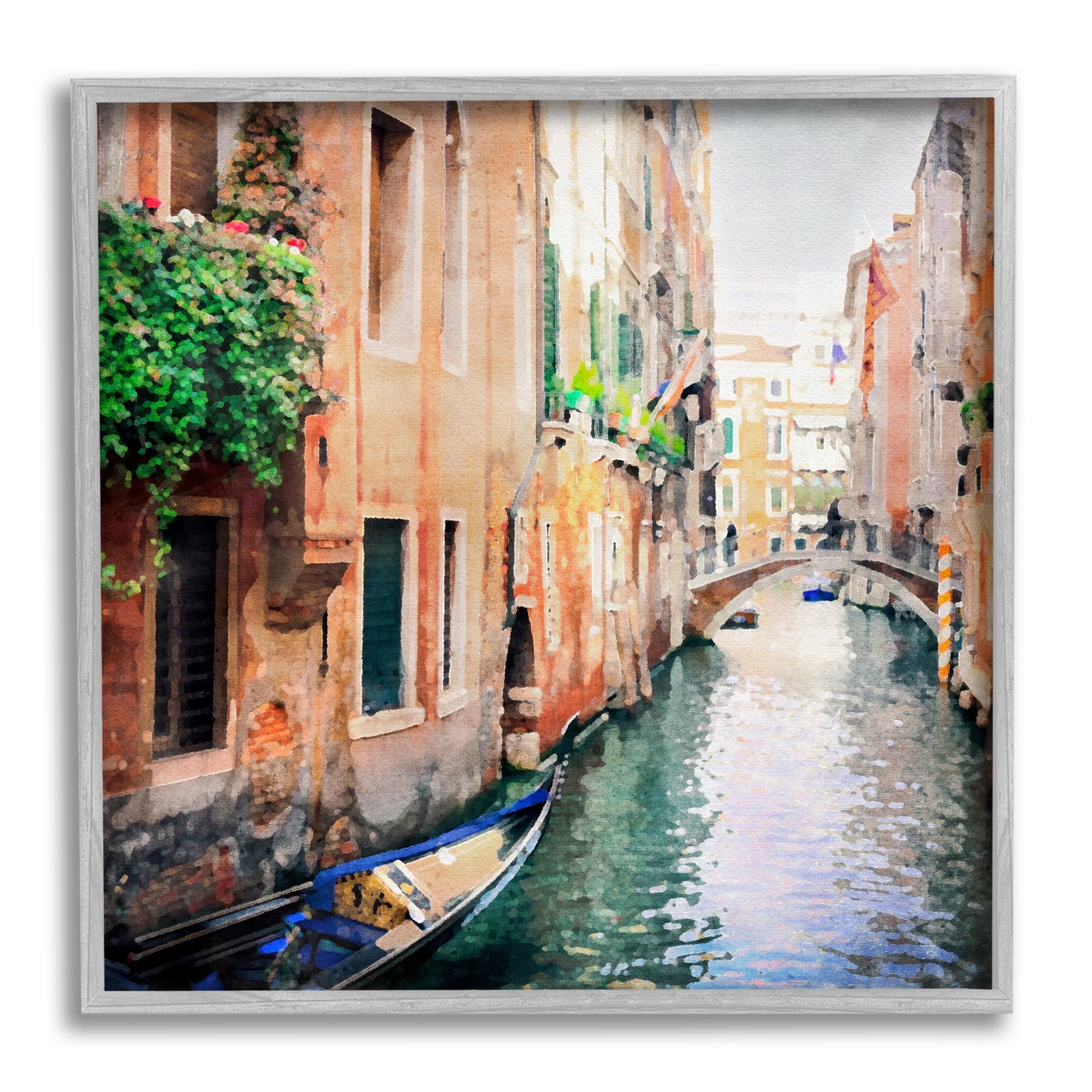 Stupell Industries Gondola in Canal Travel & Places Painting Gray Framed Art Print Wall Art, 17 x 17