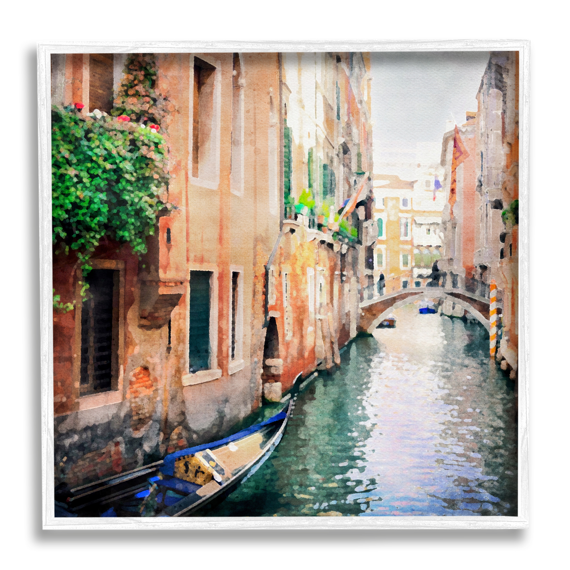 Stupell Industries Gondola in Canal Travel & Places Painting White Framed Art Print Wall Art, 17 x 17