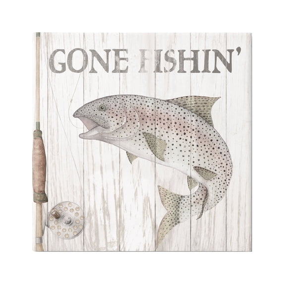 Stupell Industries Gone Fishin' Rustic Angler Animals & Insects Painting Gallery Wrapped Canvas Print Wall Art, 17 x 17