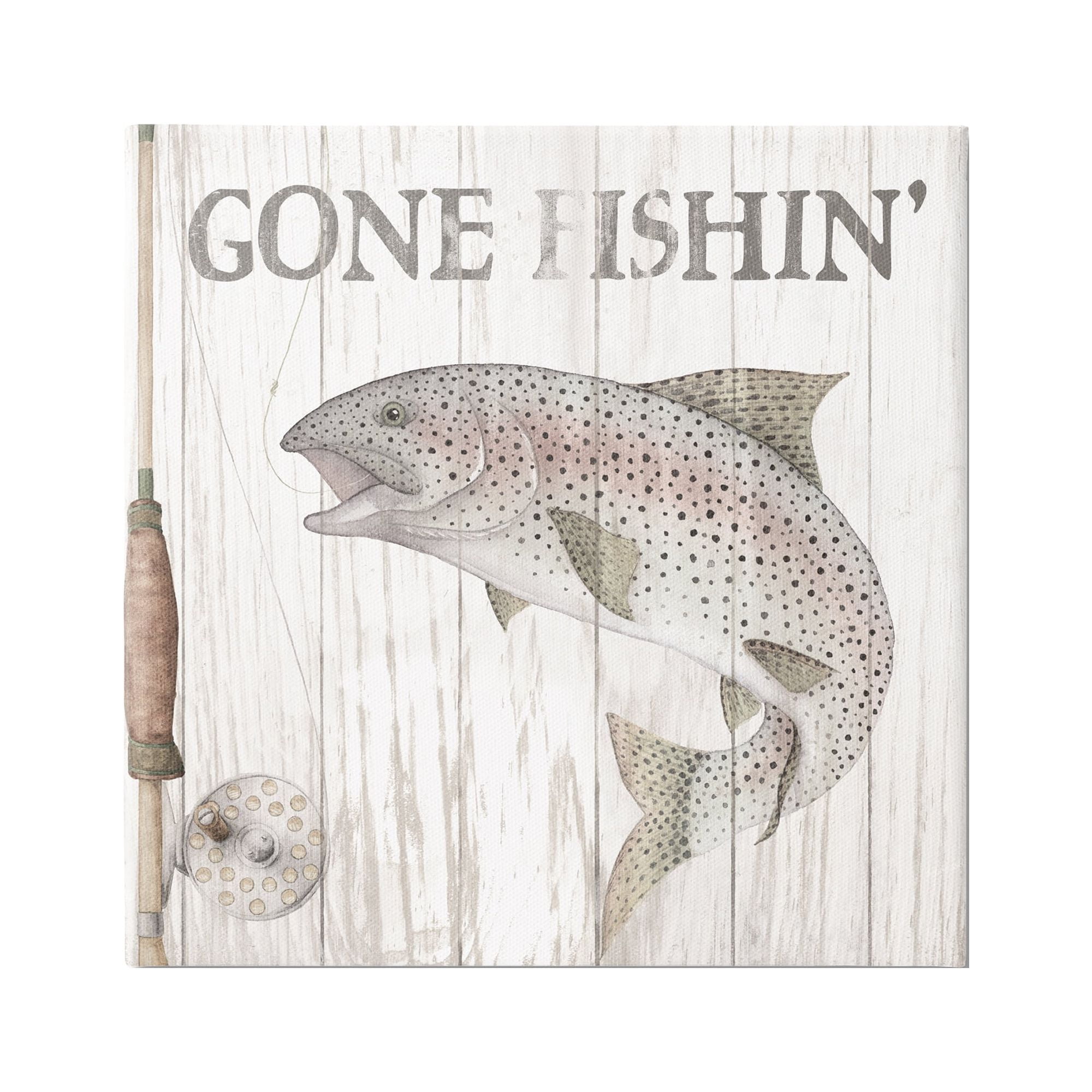 Stupell Industries Gone Fishin' Rustic Angler Animals & Insects Painting Gallery Wrapped Canvas Print Wall Art, 24 x 24