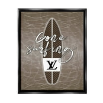 Stupell Industries Gone Surfing Glam Phrase Beauty & Fashion Painting Black Floater Framed Canvas Art Print Wall Art, 17 x 21