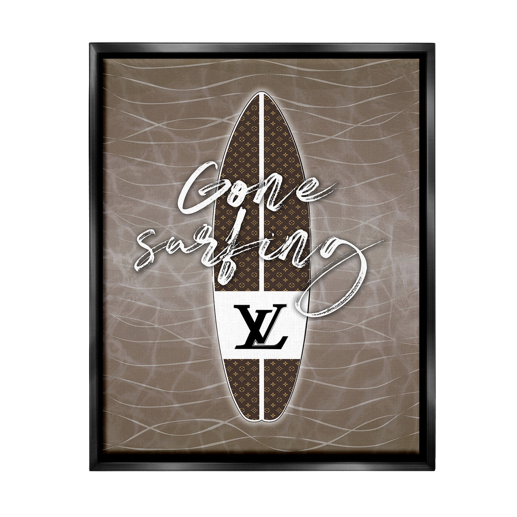 Stupell Industries Gone Surfing Glam Phrase Beauty & Fashion Painting Black Floater Framed Canvas Art Print Wall Art, 25 x 31