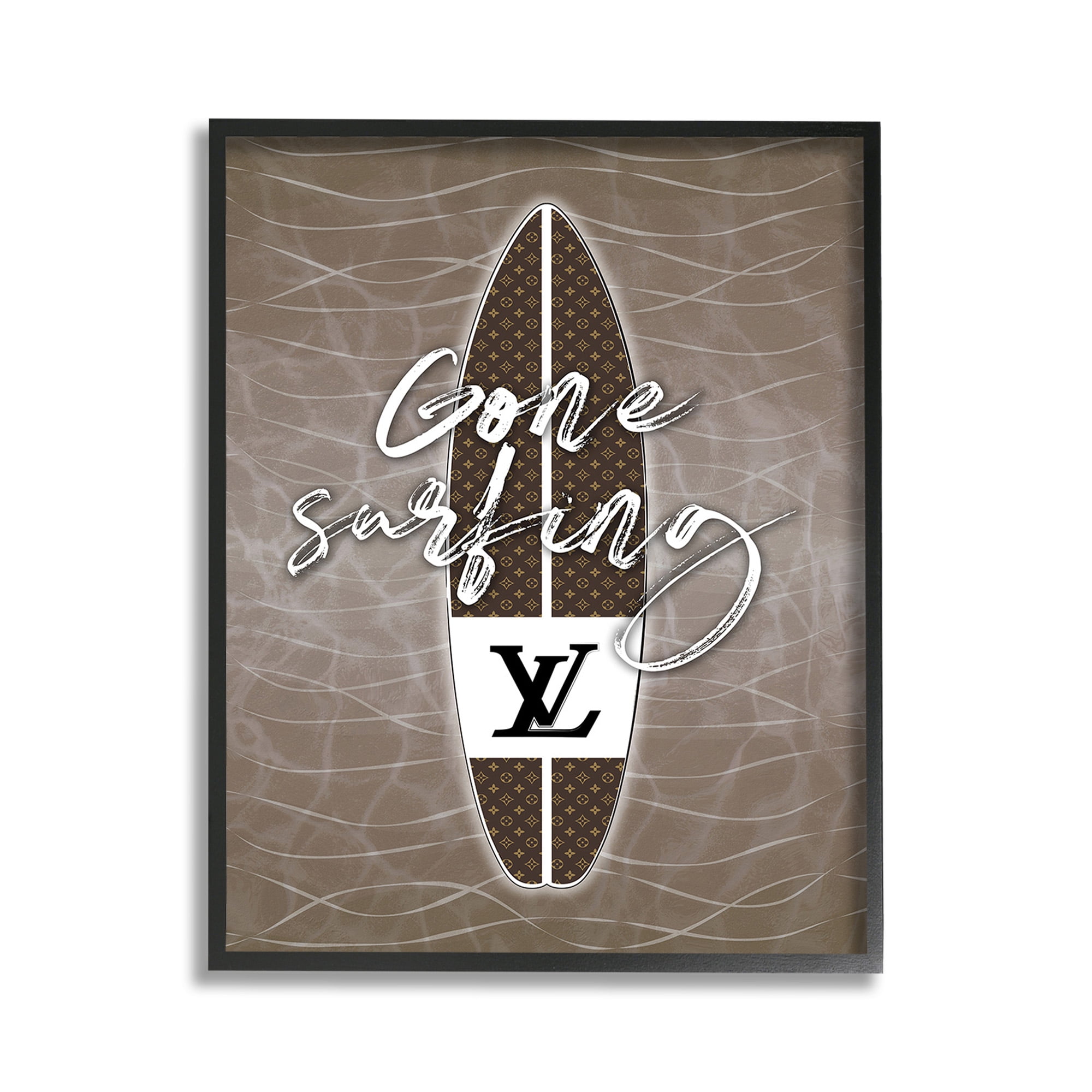 Stupell Industries Gone Surfing Glam Phrase Beauty & Fashion Painting Black Framed Art Print Wall Art, 11 x 14